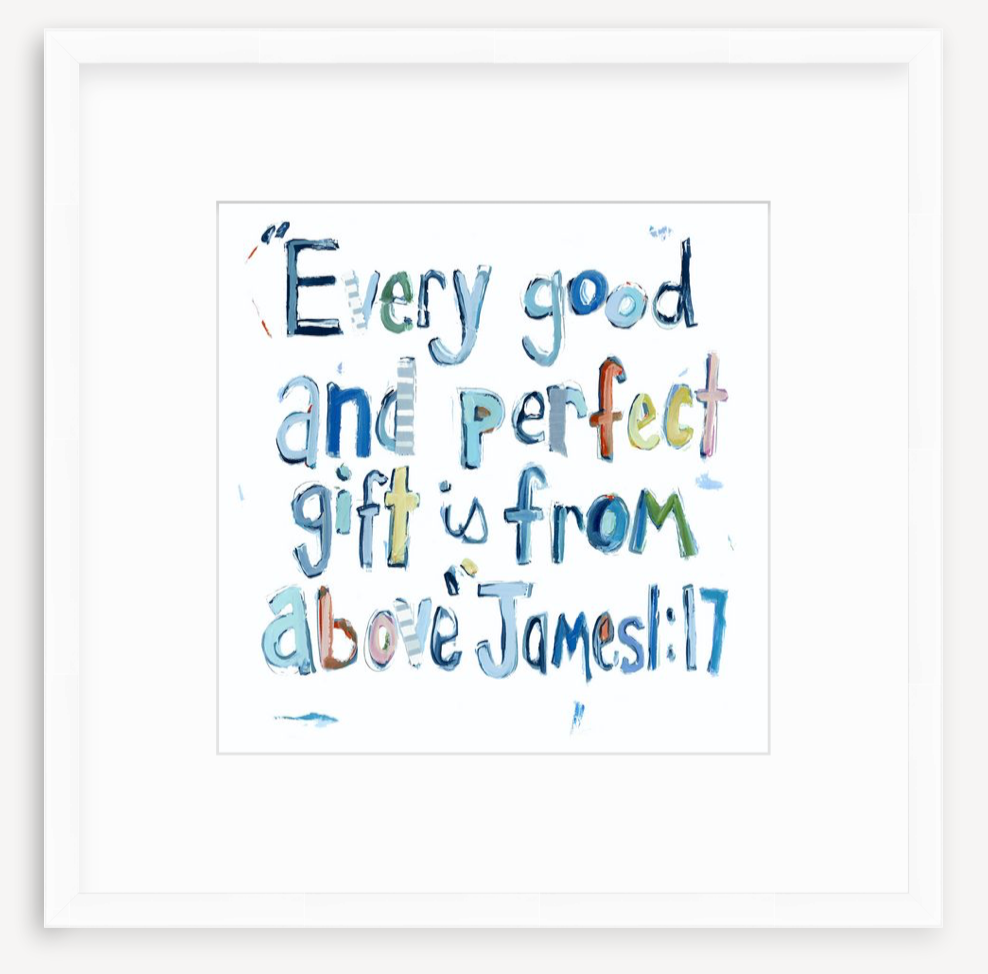 James 1:17 Bible Verse Fine Art Print displayed on a wall