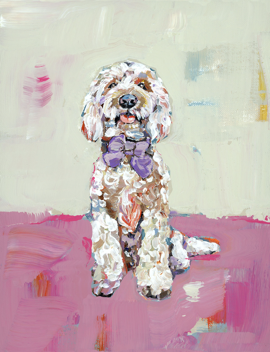 Doodle Dog (pink background) Fine Art Print showing colorful poodle on pink