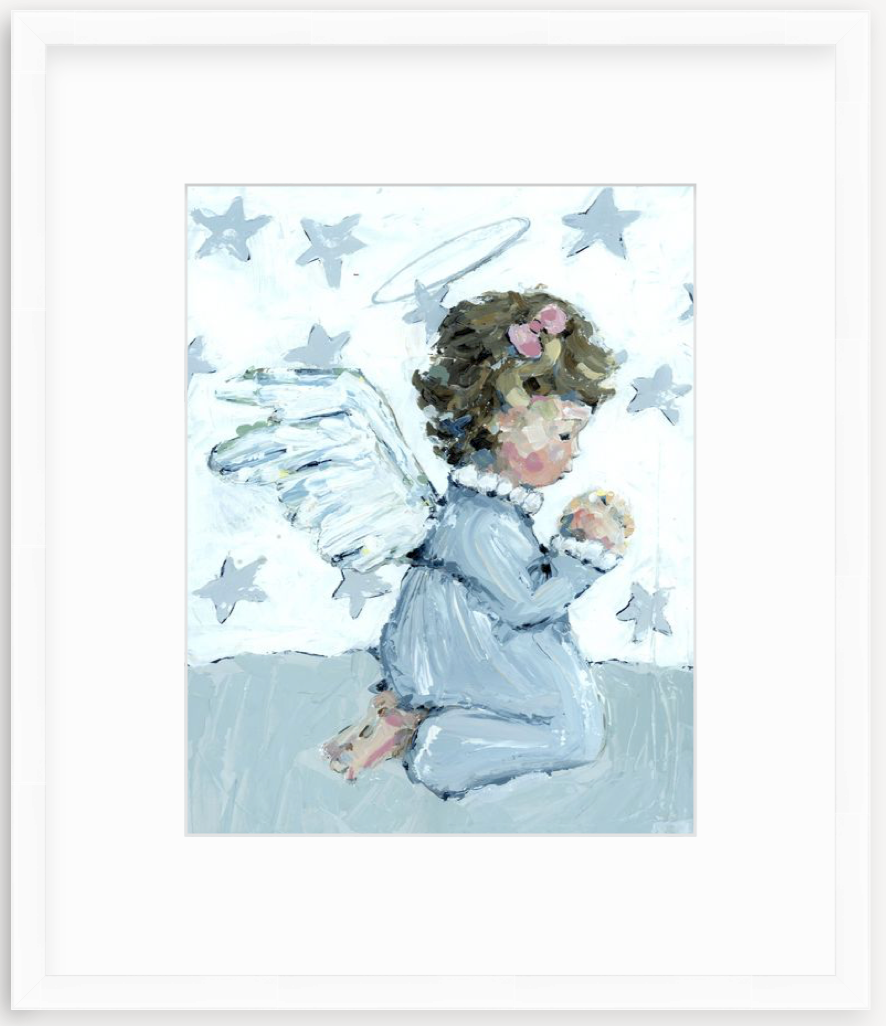 Tiny Wings III Baby Angel Fine Art Print showing a softly rendered angel figure with muted tones in vertical orientation