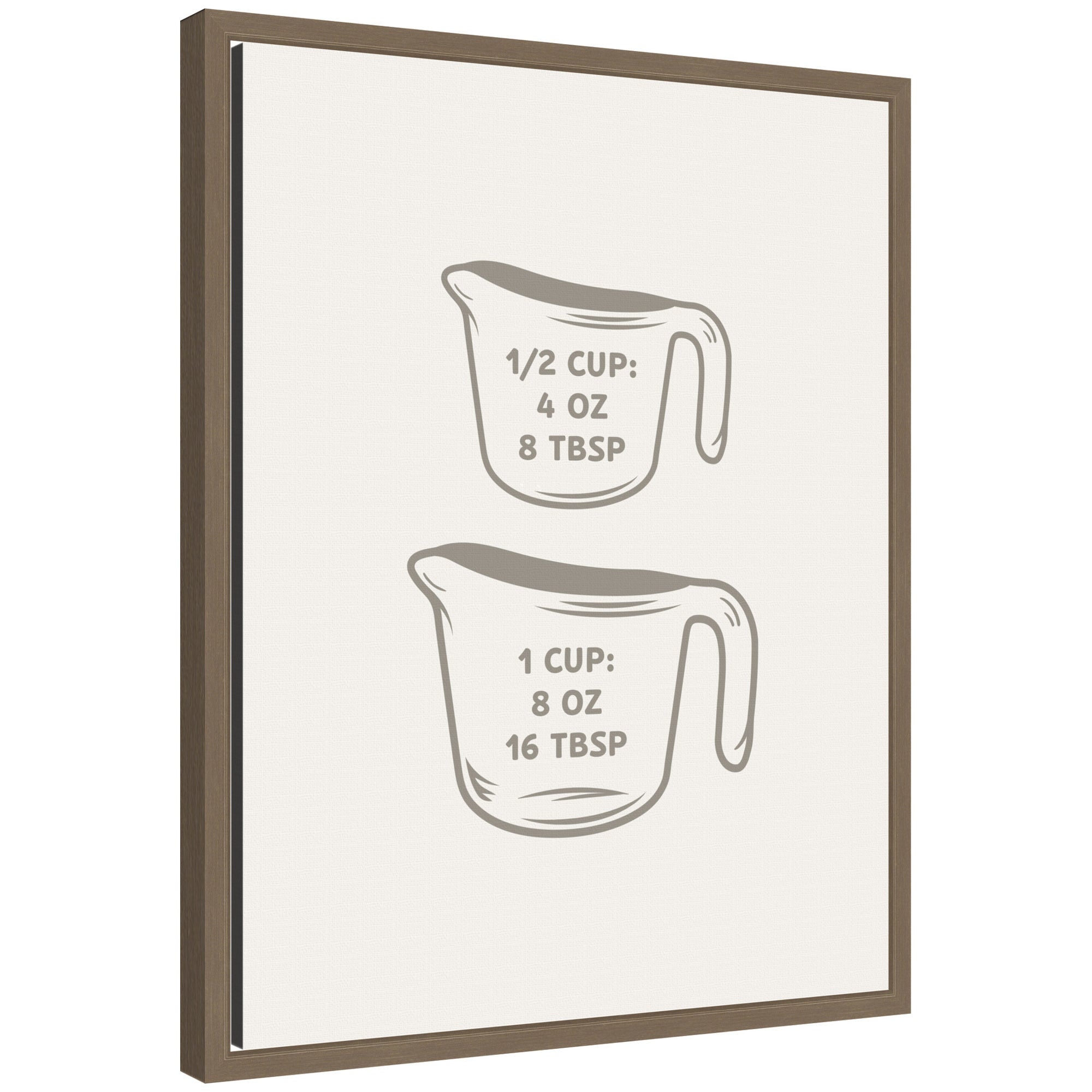 Kitchen Conversion Charts Cups framed canvas wall art print showing measurement conversions in artistic lettering