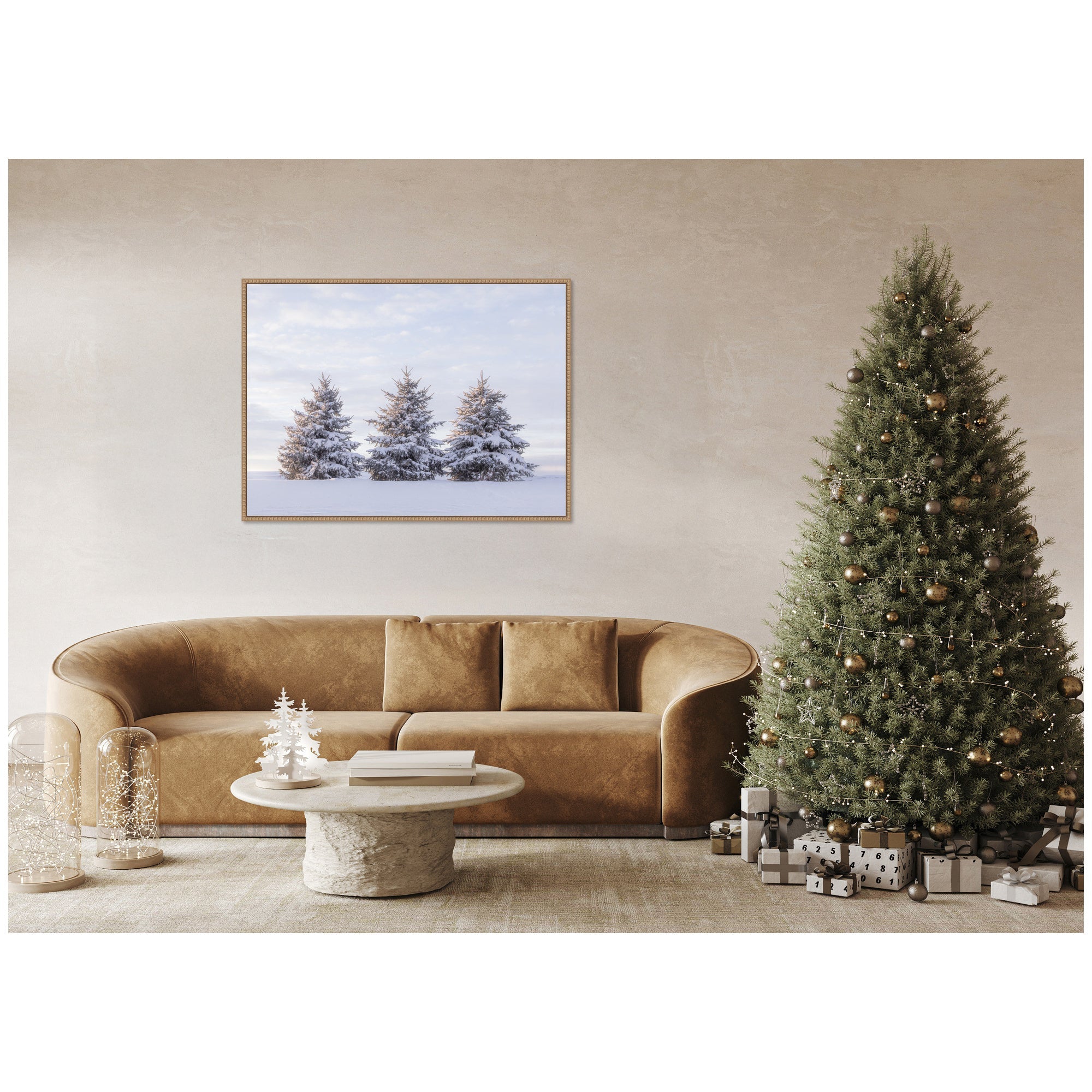 Sylvie Beaded Snowy Pine Trees Framed Canvas