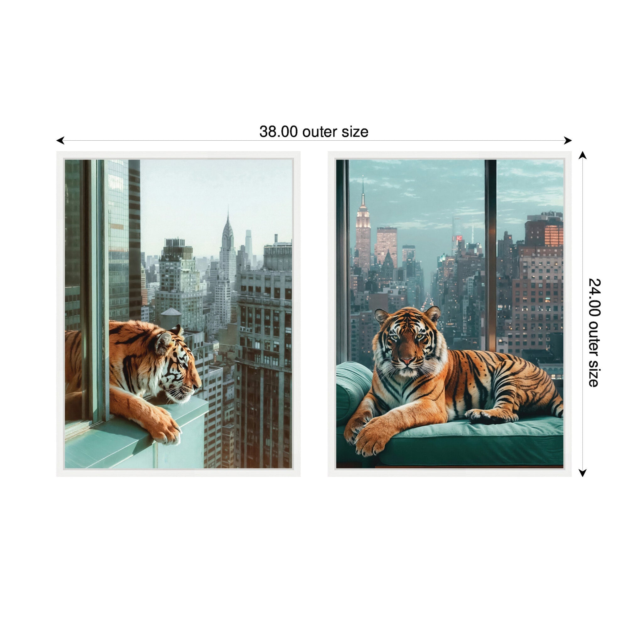 Sylvie Urban Tigers in New York Framed Canvas Art Set by Michael Schauer