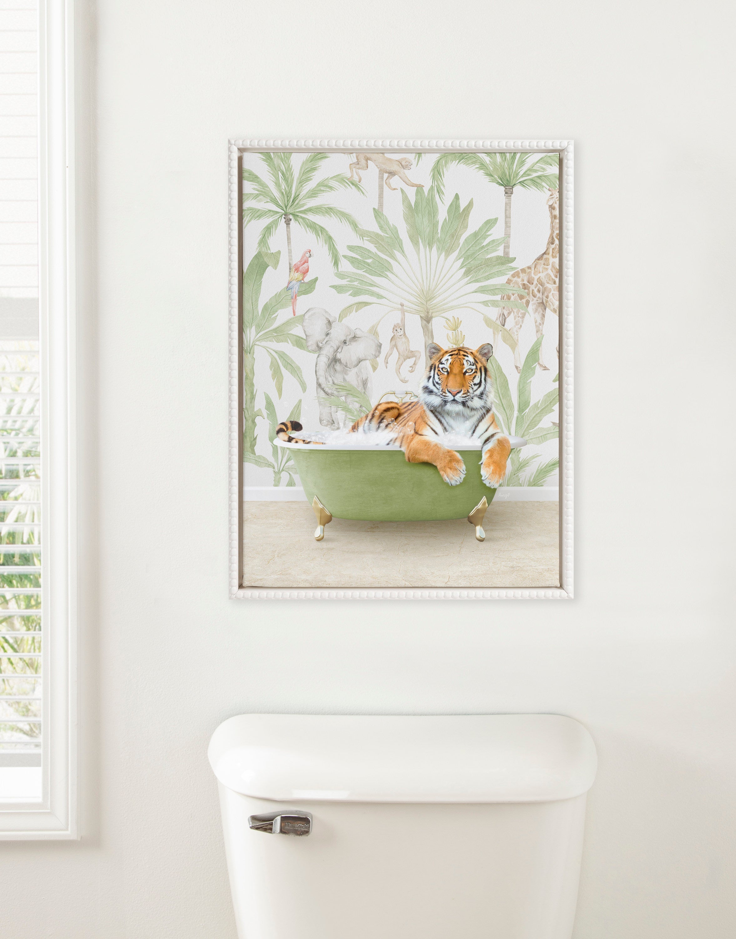Sylvie Tiger in Wild Safari Bathtub Framed Canvas by Amy Peterson