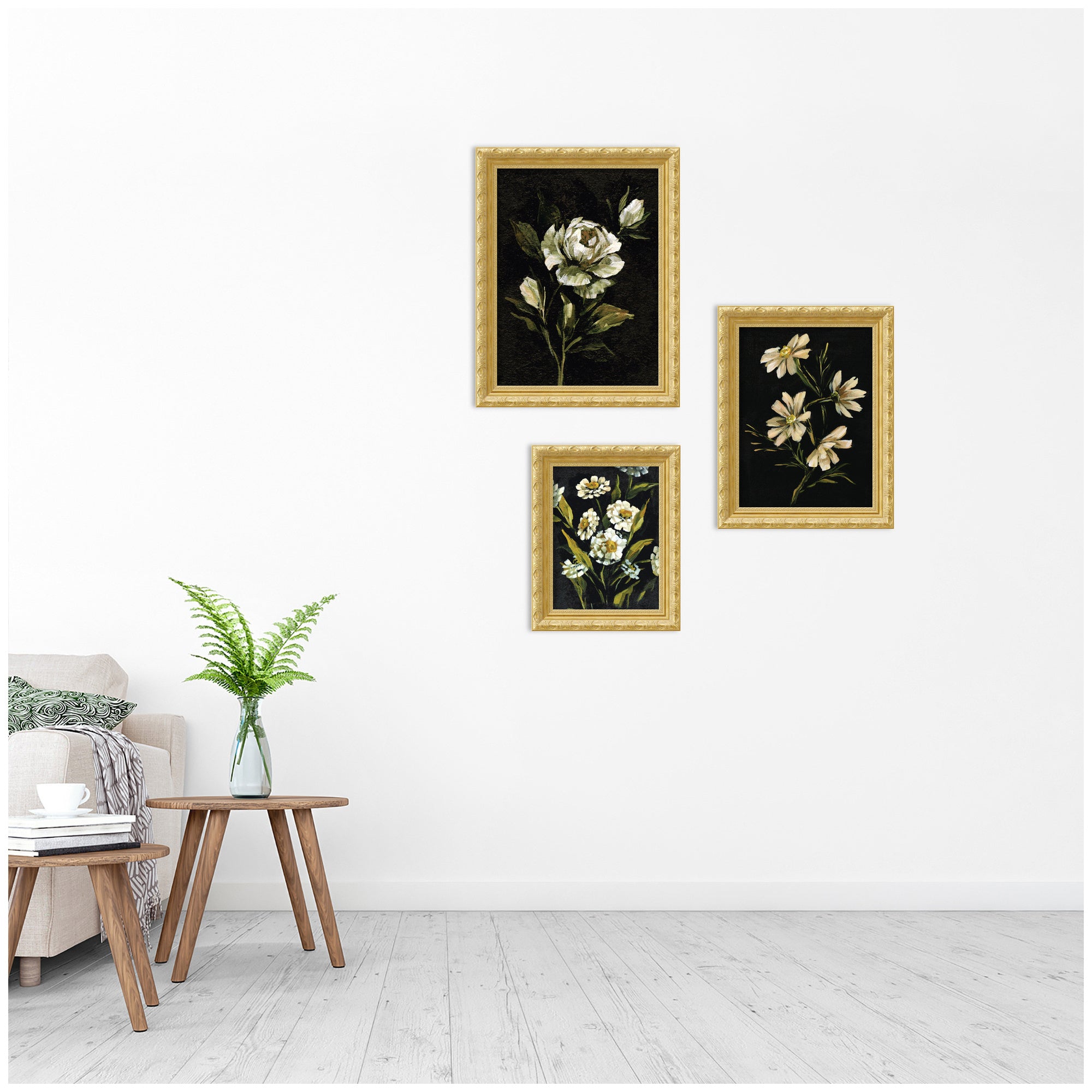 Moody Whites Floral No.
2 3 Piece Framed Wall Art Print Set by Annie Quigley