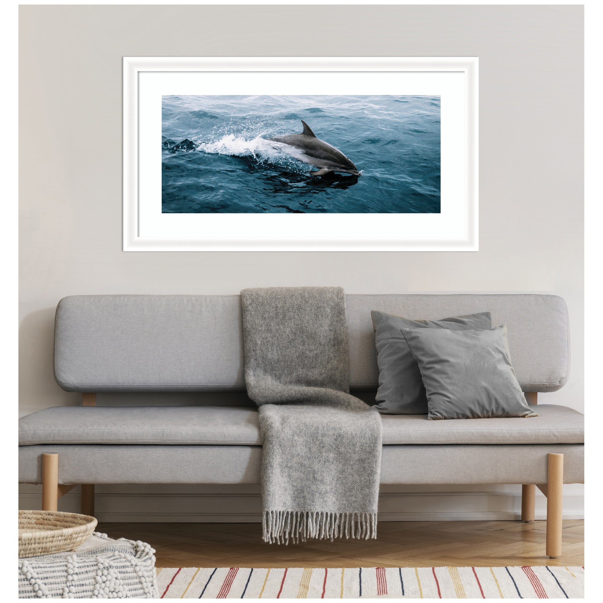 Framed Art Dolphin Skipping along in the Ocean Panel by Michael Schauer