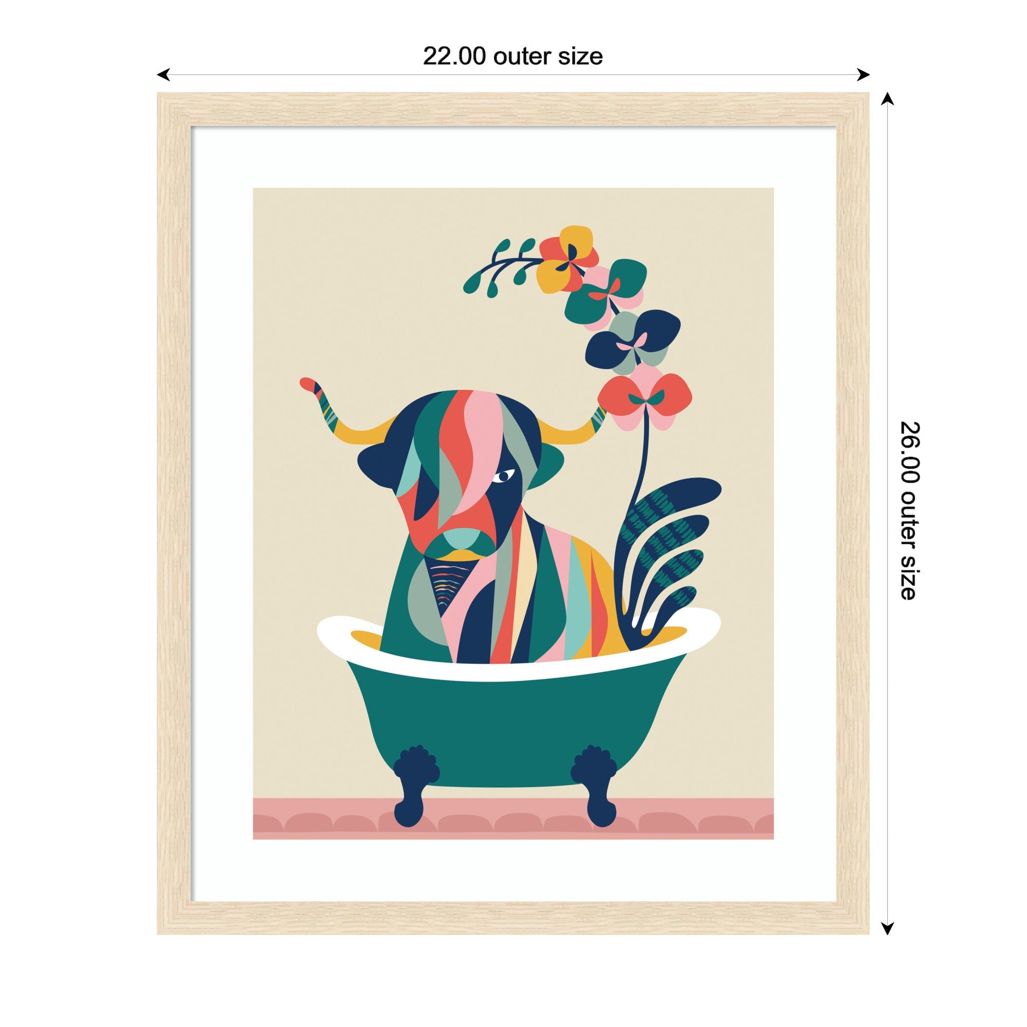 Framed Art Mid Century Modern Cow in Bathtub by Rachel Lee