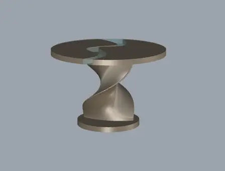 Round epoxy resin dining table with walnut wooden vortex base