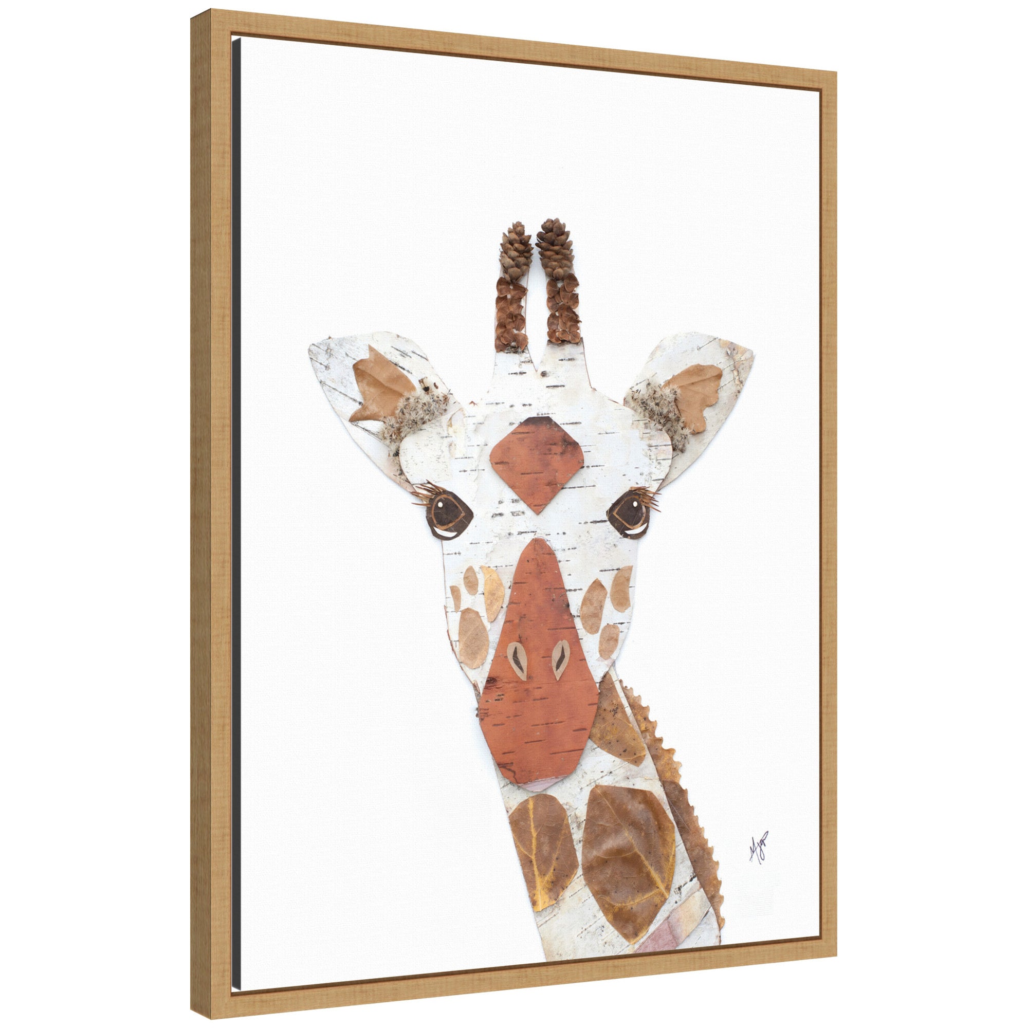 Giraffe framed canvas wall art print by Madeline Jeppesen in a Natural frame