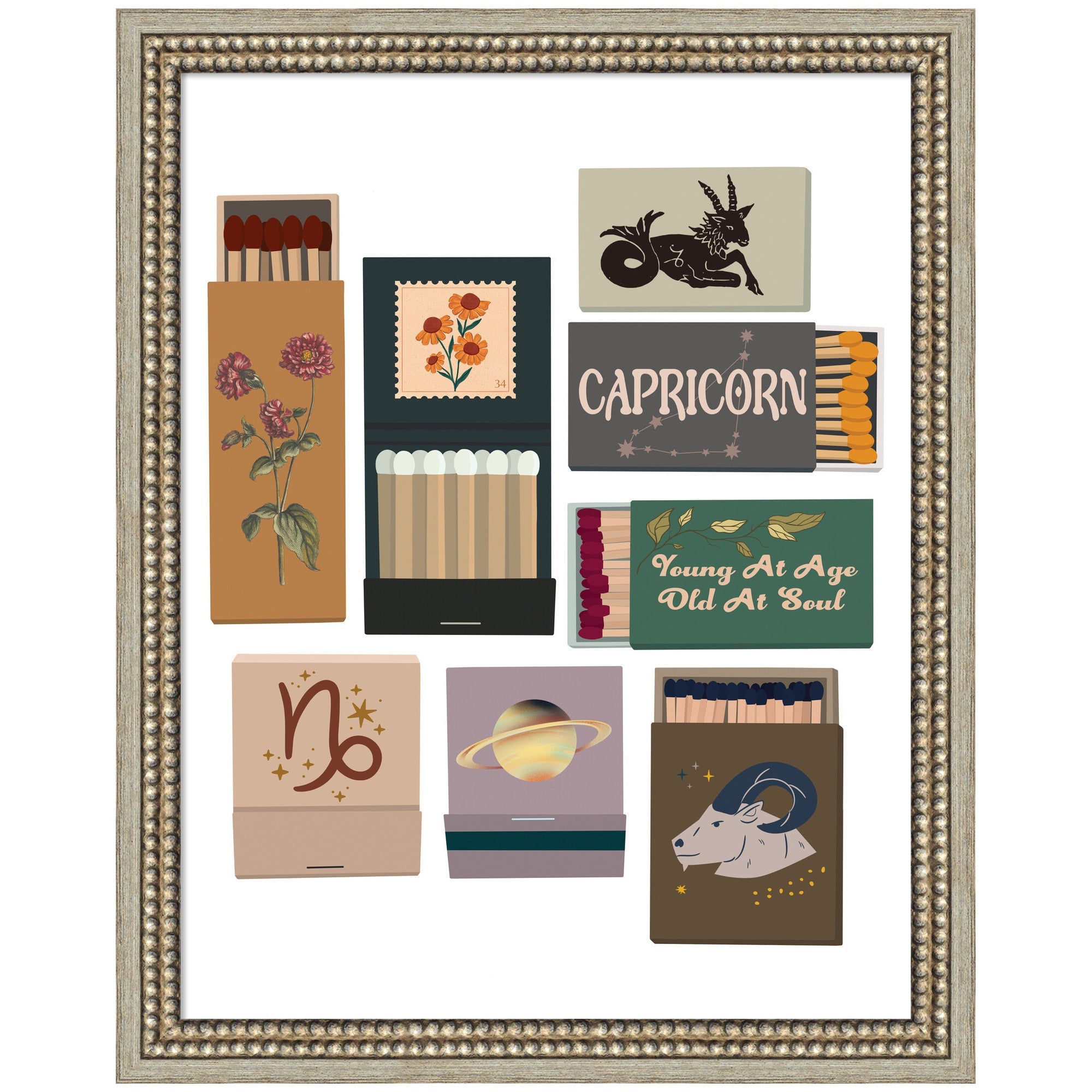 Capricorn Matchbooks 14x18 FC by Megan Ryan Framed Wall Art Print by kateandlaurel
