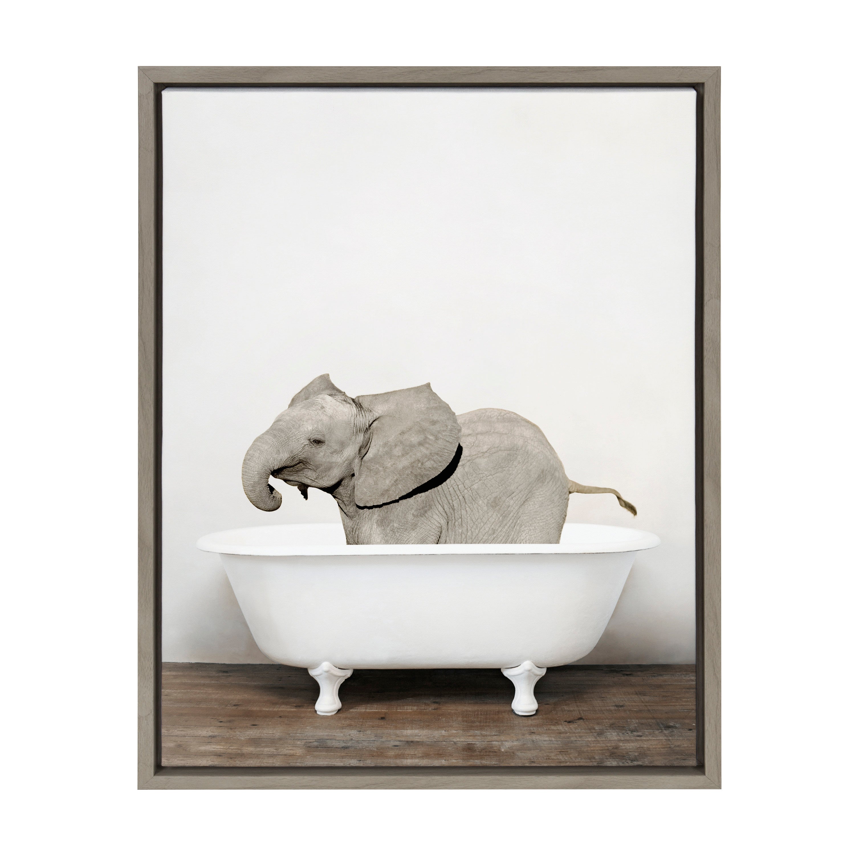 Sylvie Baby Elephant in the Tub Color Framed Canvas