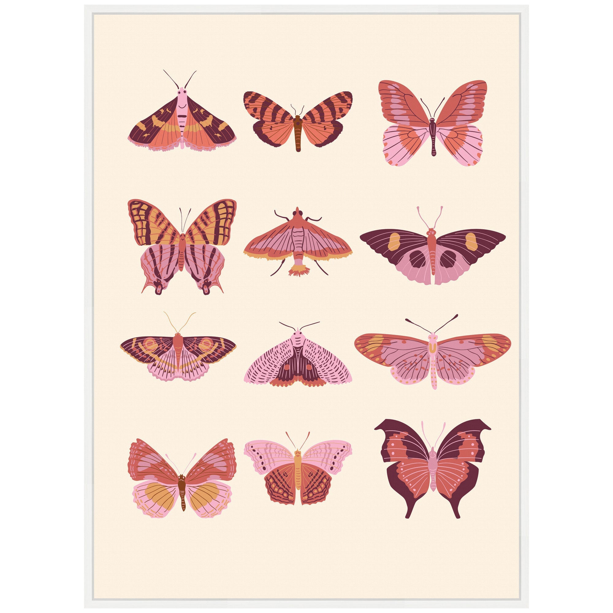 Sylvie Vintage Retro Boho Butterflies Framed Canvas by Honey Island Studio
