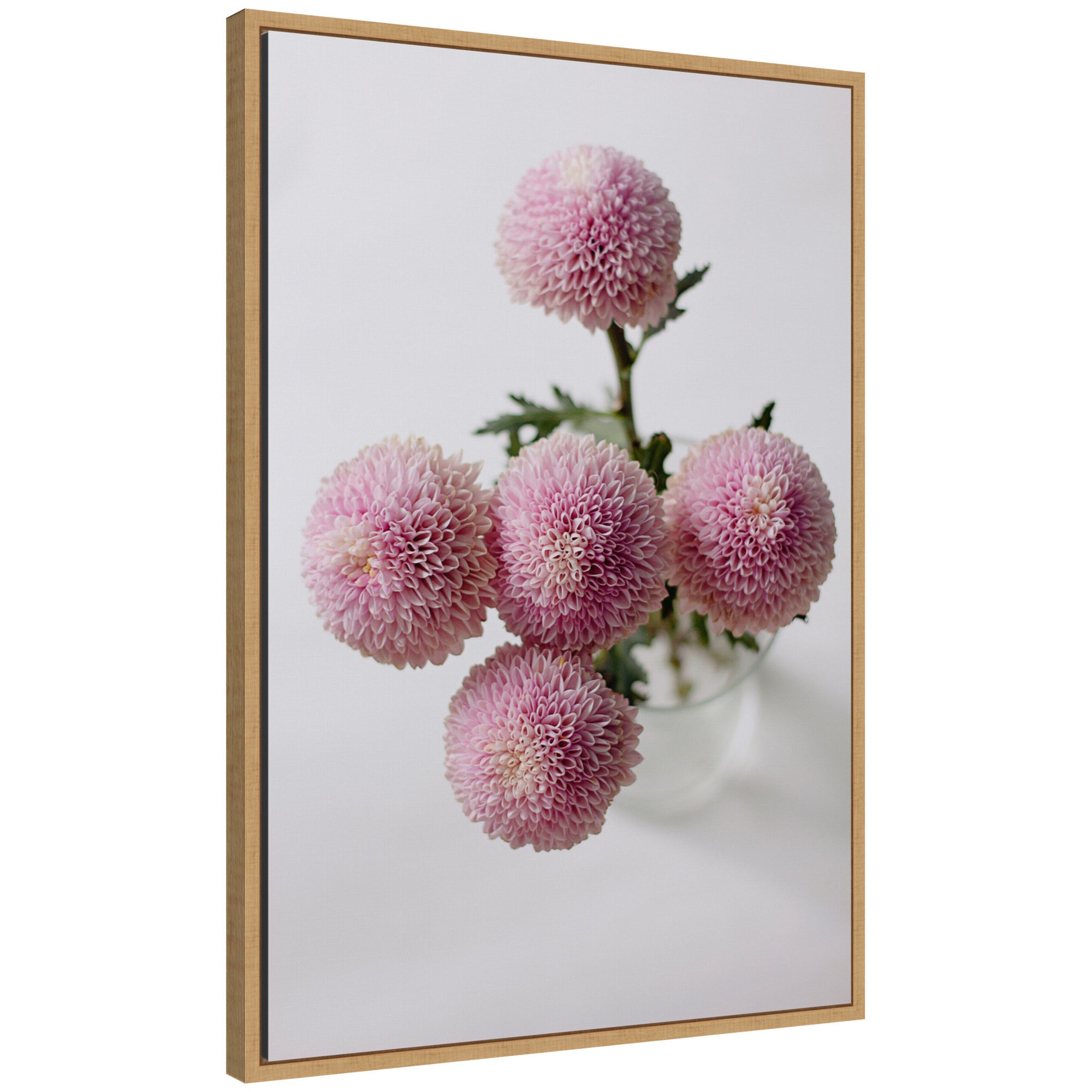 Framed canvas art of pastel pink dahlias by Kristy Campbell titled Sylvie Bouquet