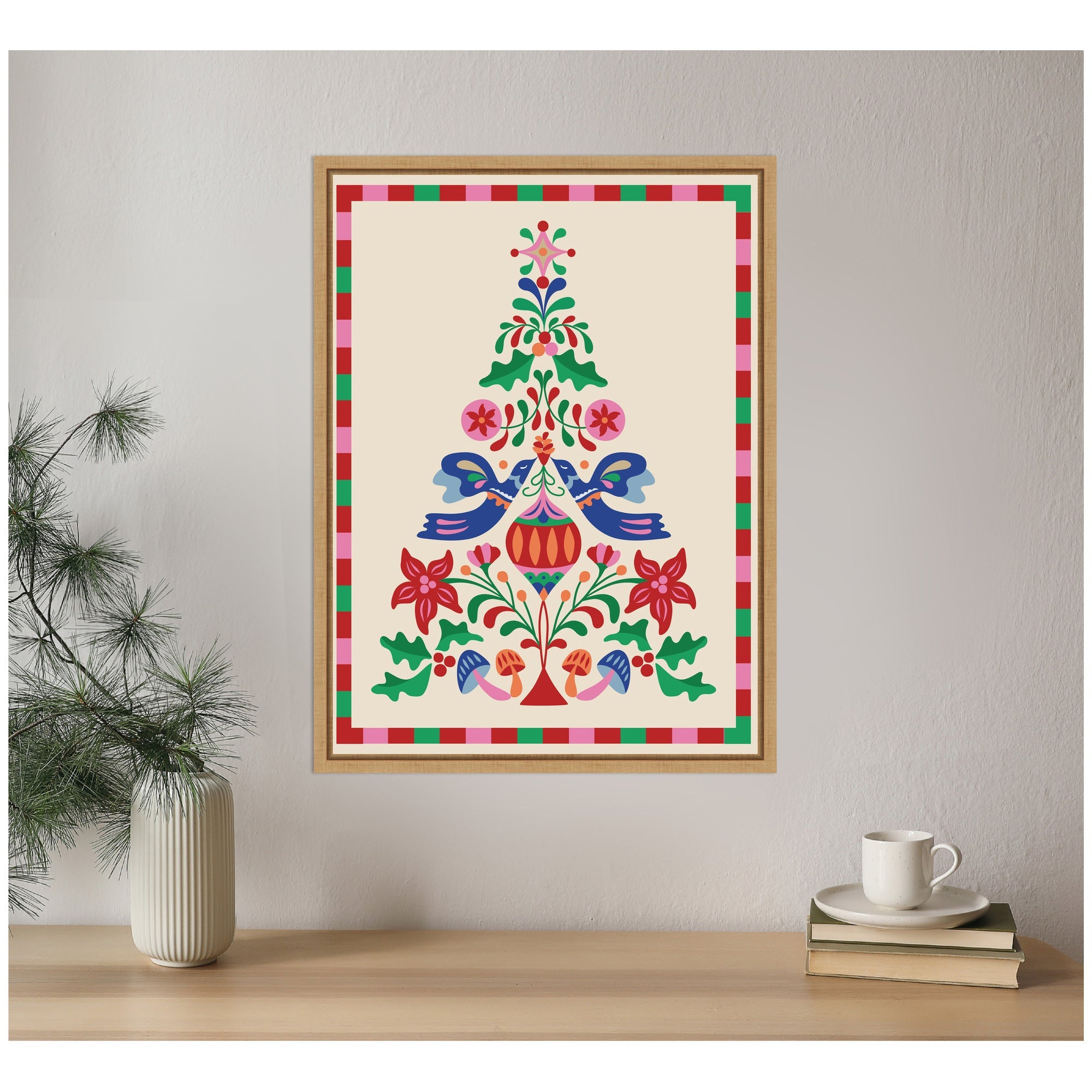Sylvie Framed Canvas Folk Art Christmas Tree by Rachel Lee