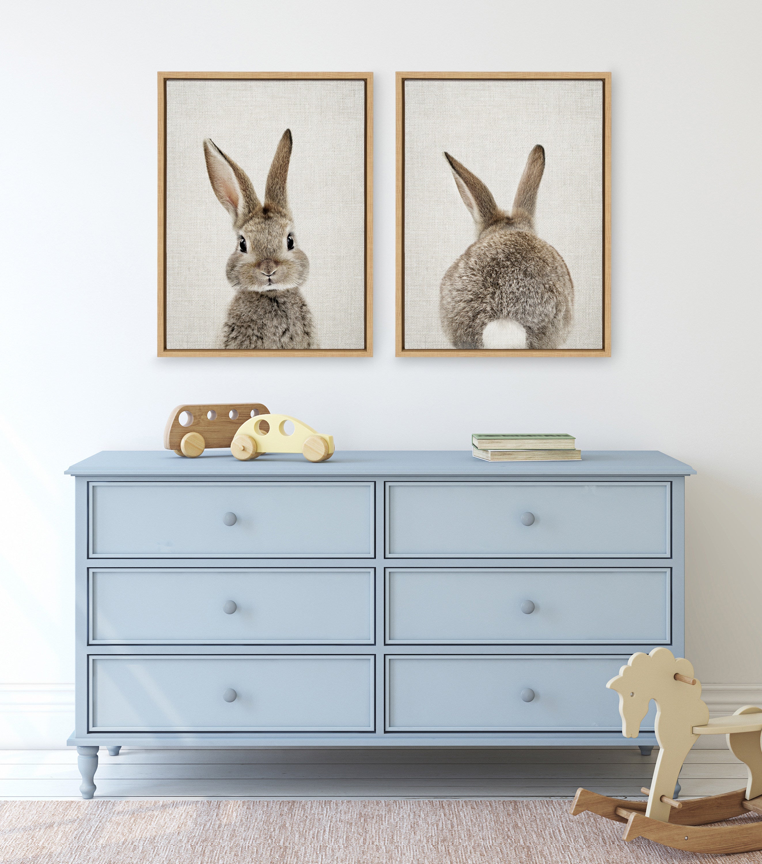 Sylvie Bunny Portrait and Bunny Tail Framed Canvas Art Set by Amy Peterson Art Studio