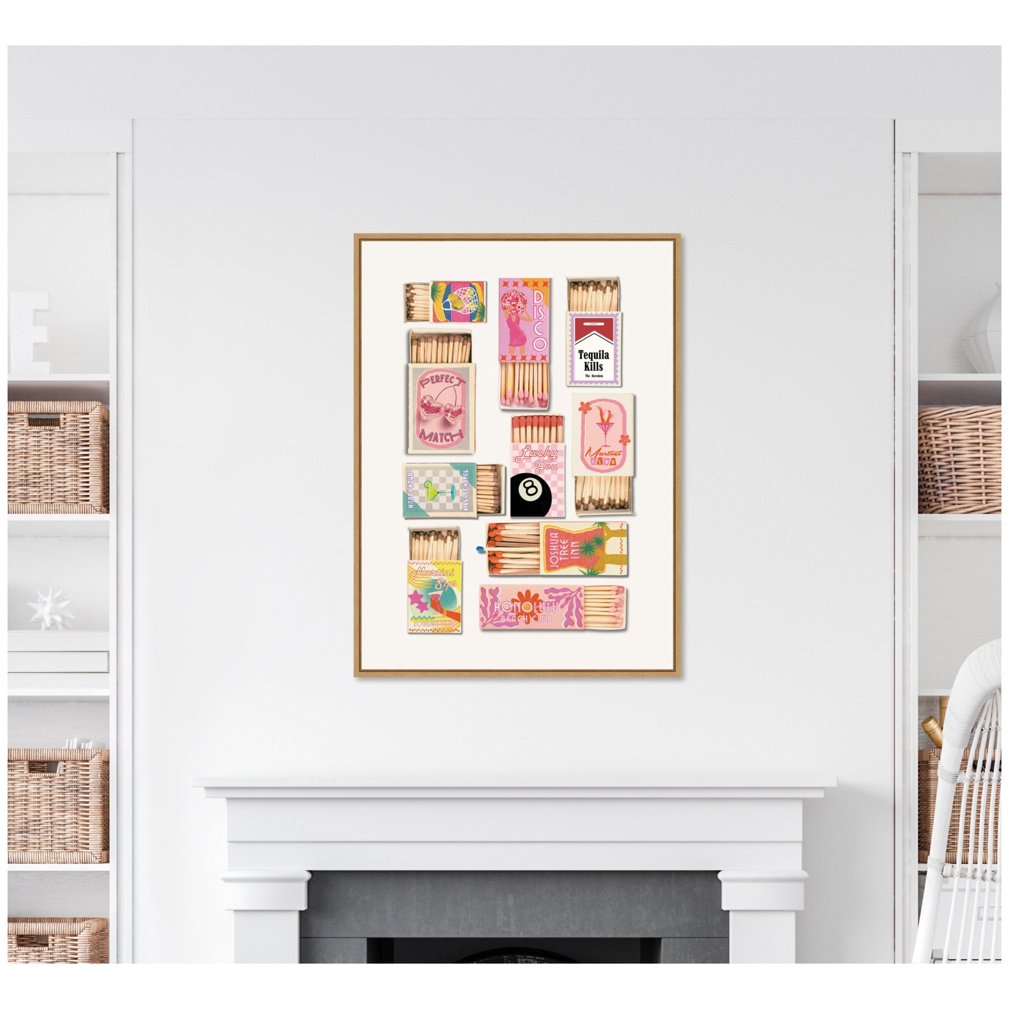 Vintage Pink Matchboxes by Honey Island Studio Framed Canvas Wall Art Print