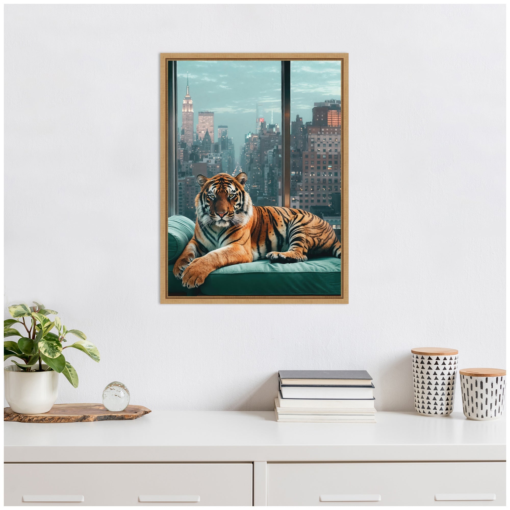 Sylvie Graceful Tiger in New York Framed Canvas by Michael Schauer