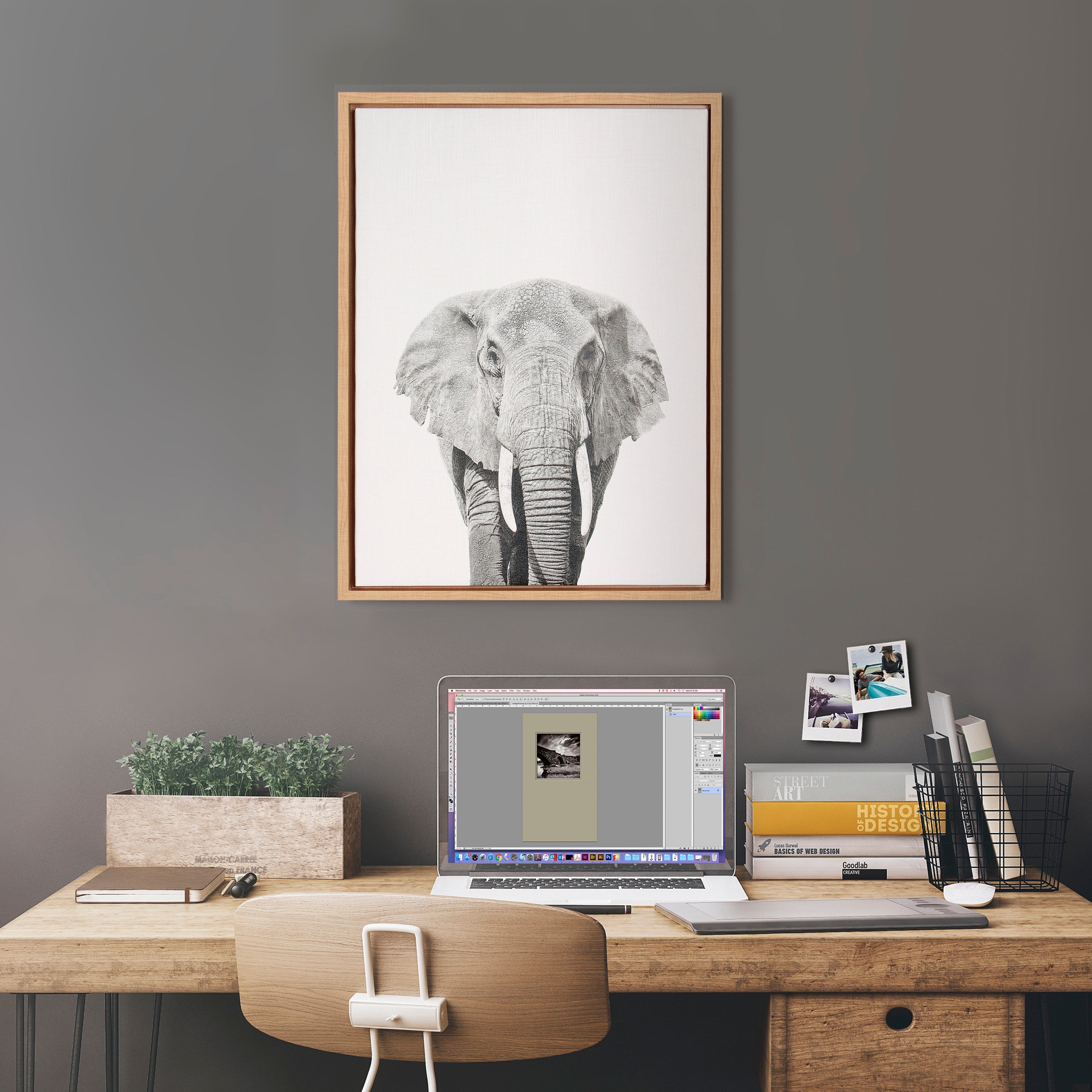 Sylvie Elephant Framed Canvas by Simon Te of Tai Prints