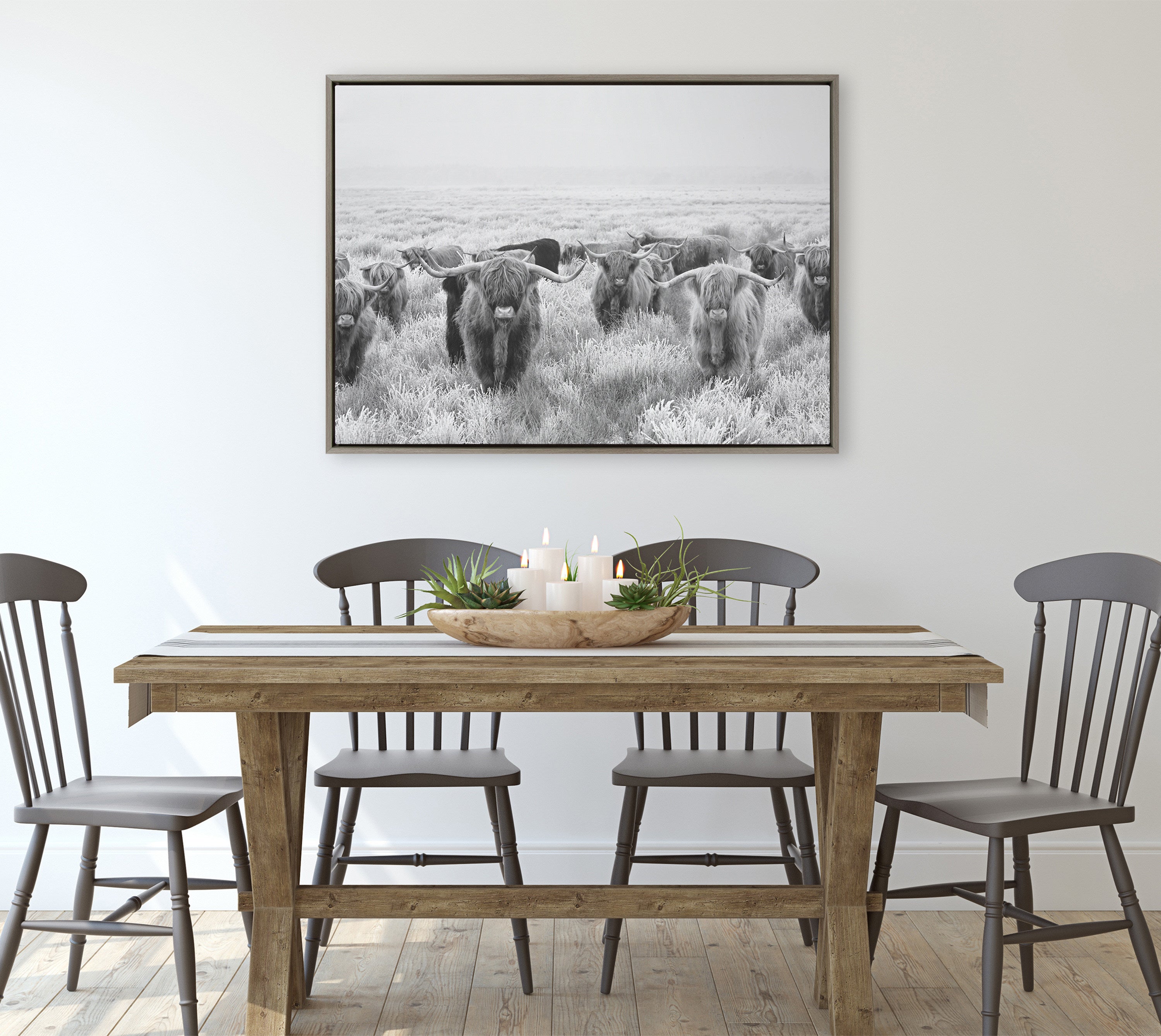 Sylvie Herd of Highland Cows Black and White Framed Canvas by The by kateandlaurel - product image 2 for Resin Society