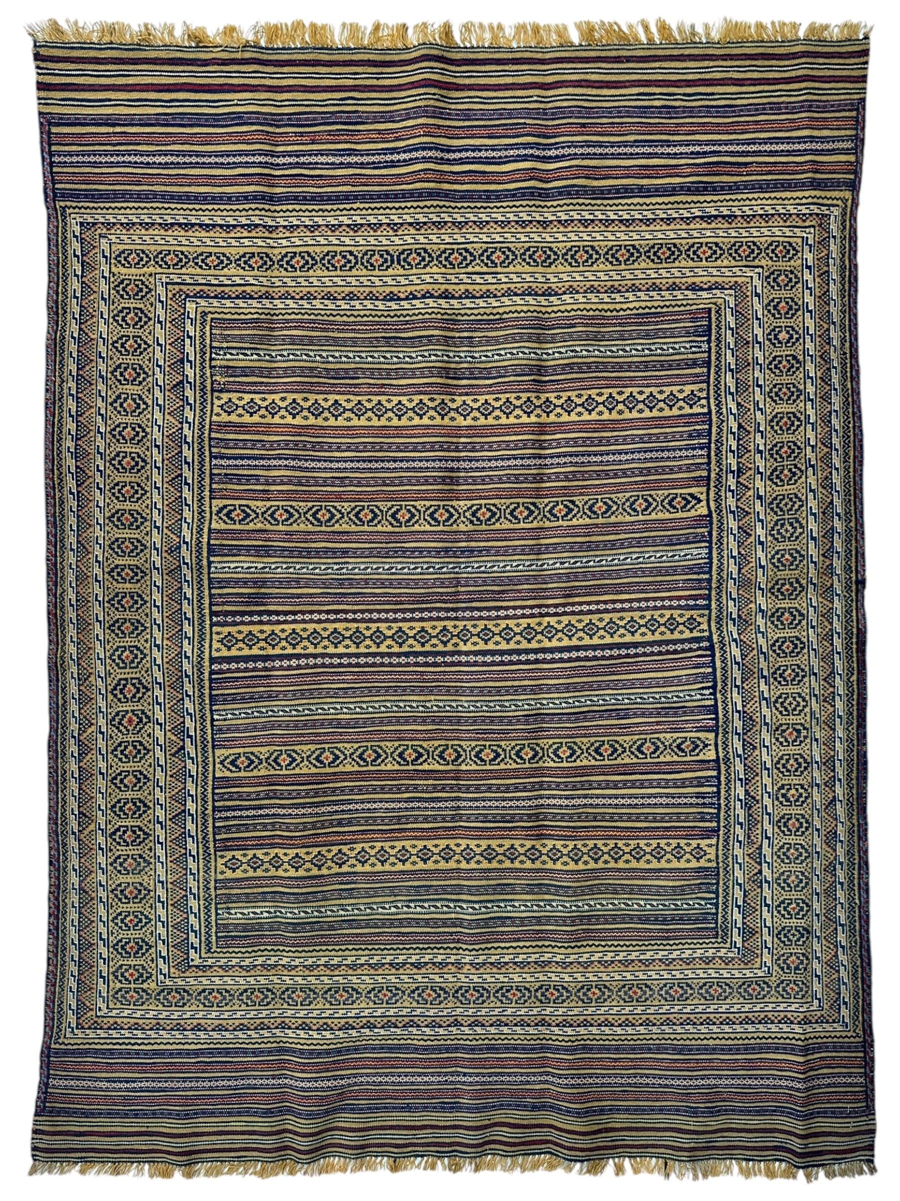 Hand-Woven Afghani Maliki Wool Kilim Rug with detailed traditional patterns