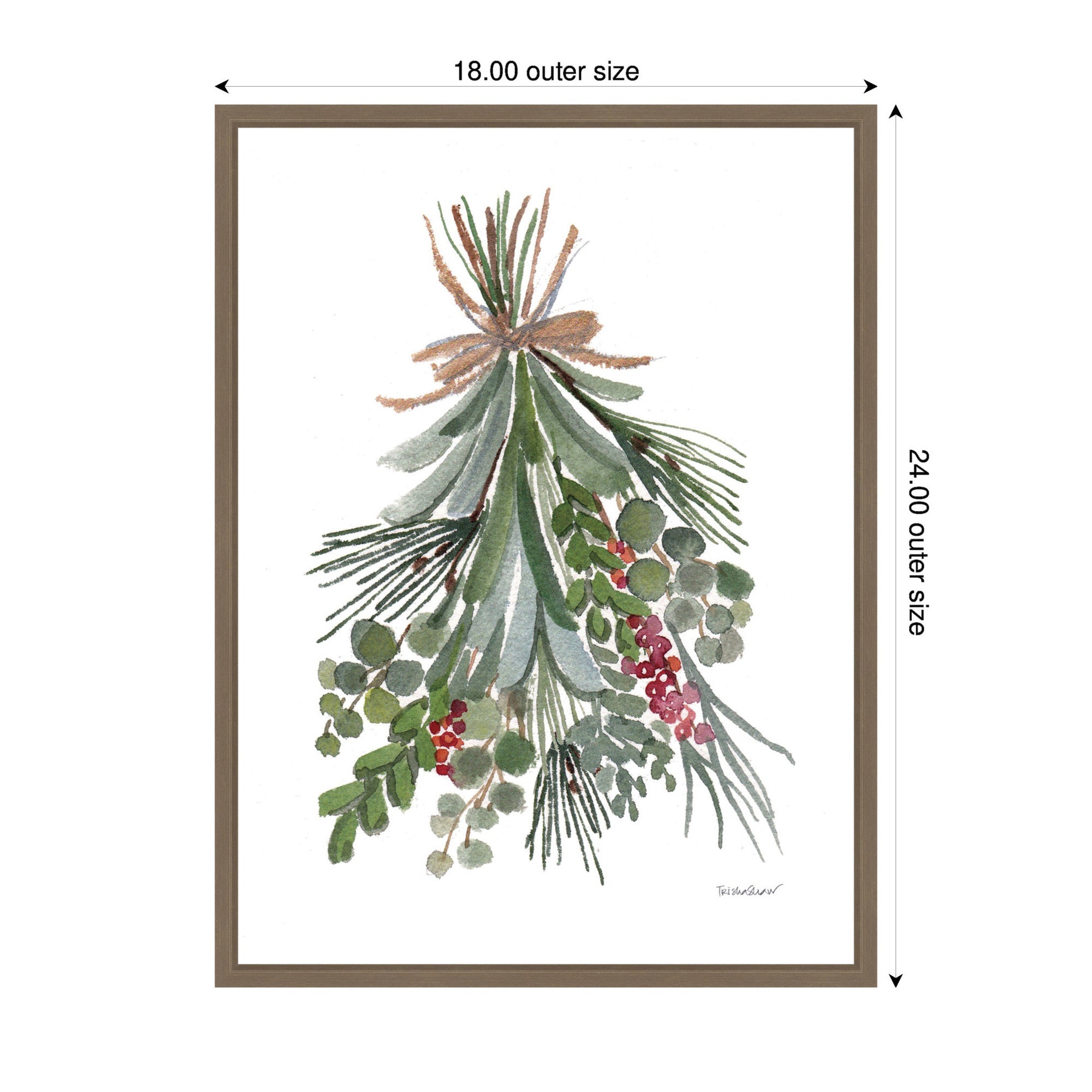 Sylvie Framed Canvas Mixed Greens Holiday Swag by Patricia Shaw