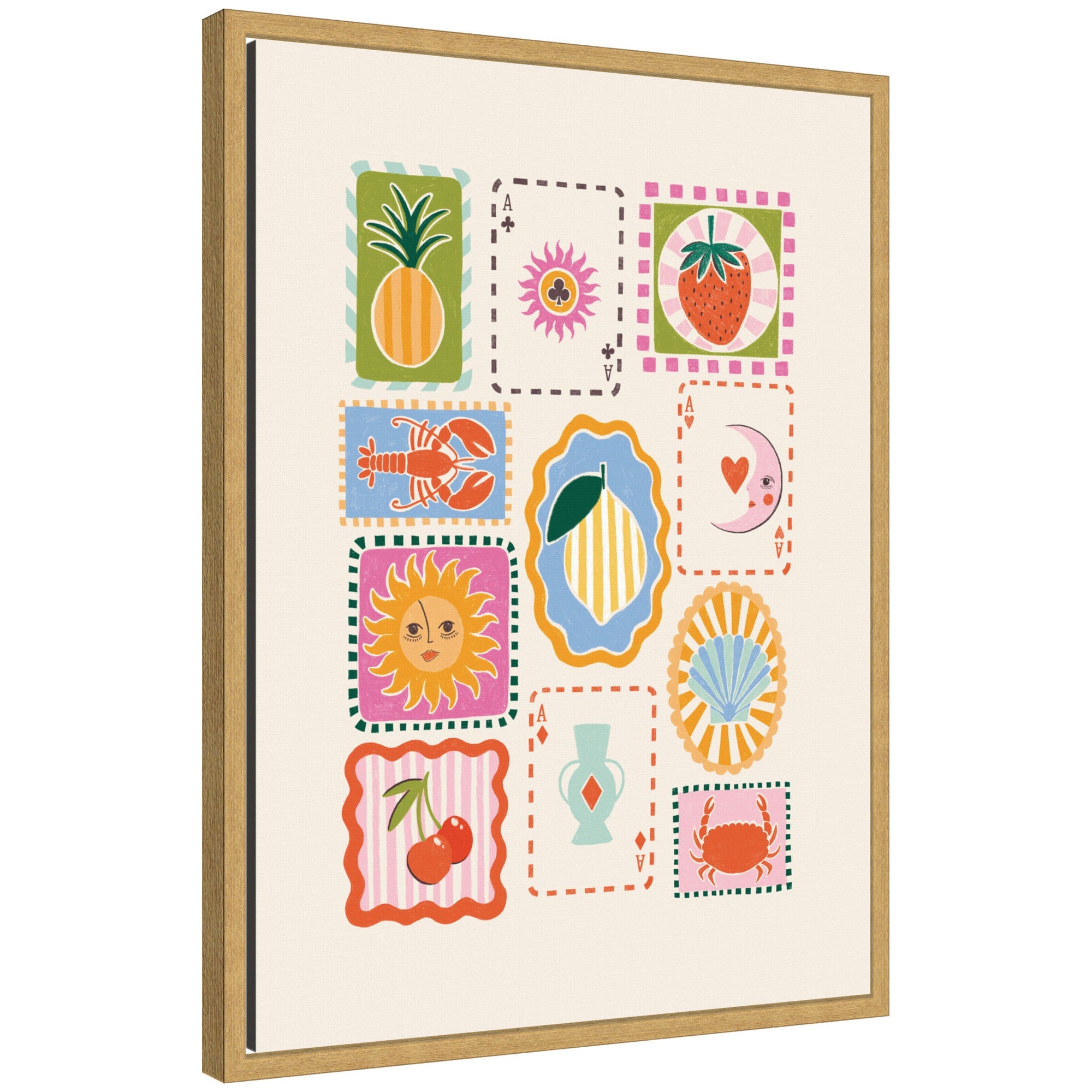 Storytelling Shores framed canvas wall art print by Aislinn Simmonds Duchess Plum in Sylvie bright gold frame