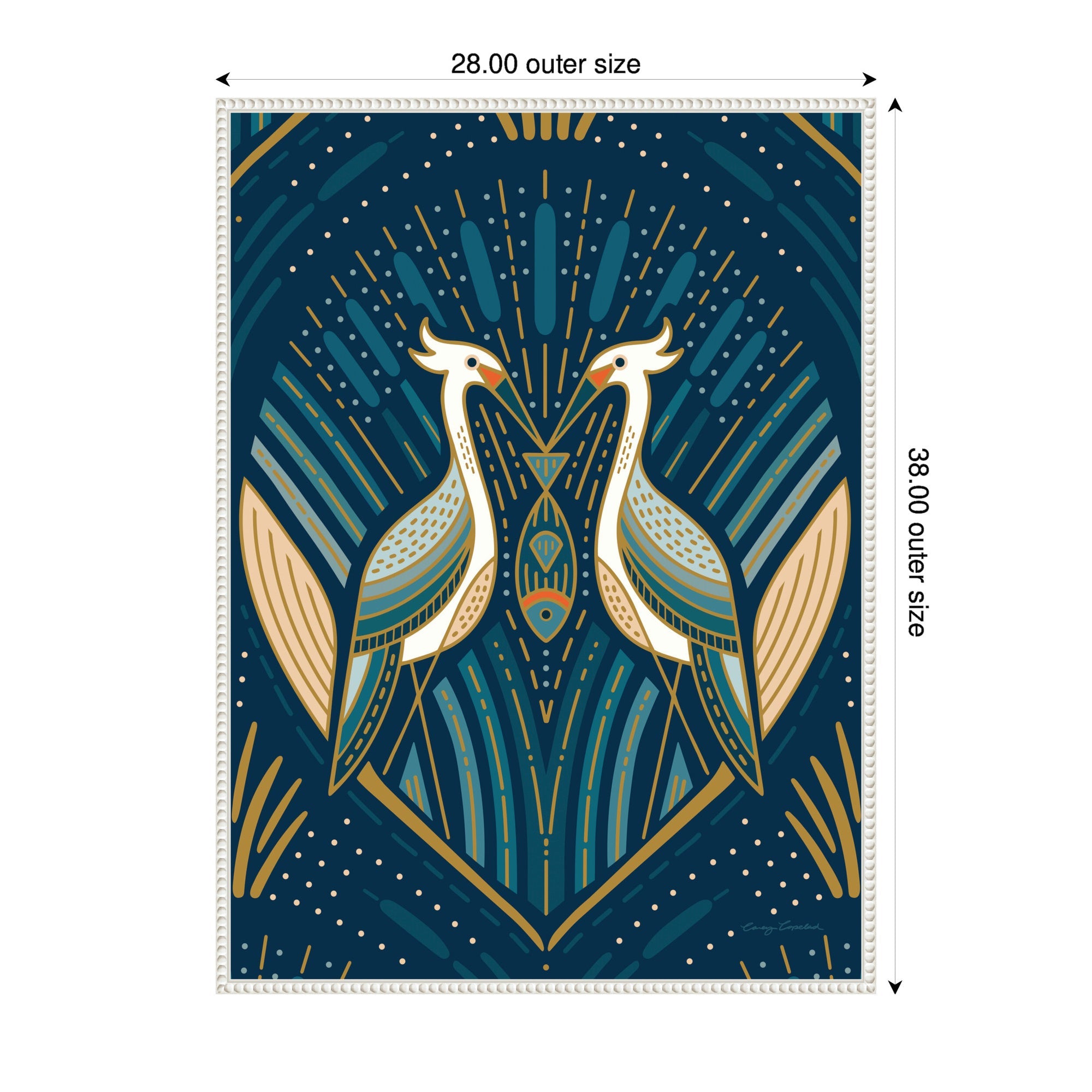 Sylvie Art Deco Herons Blue Framed Canvas by Carey Copeland