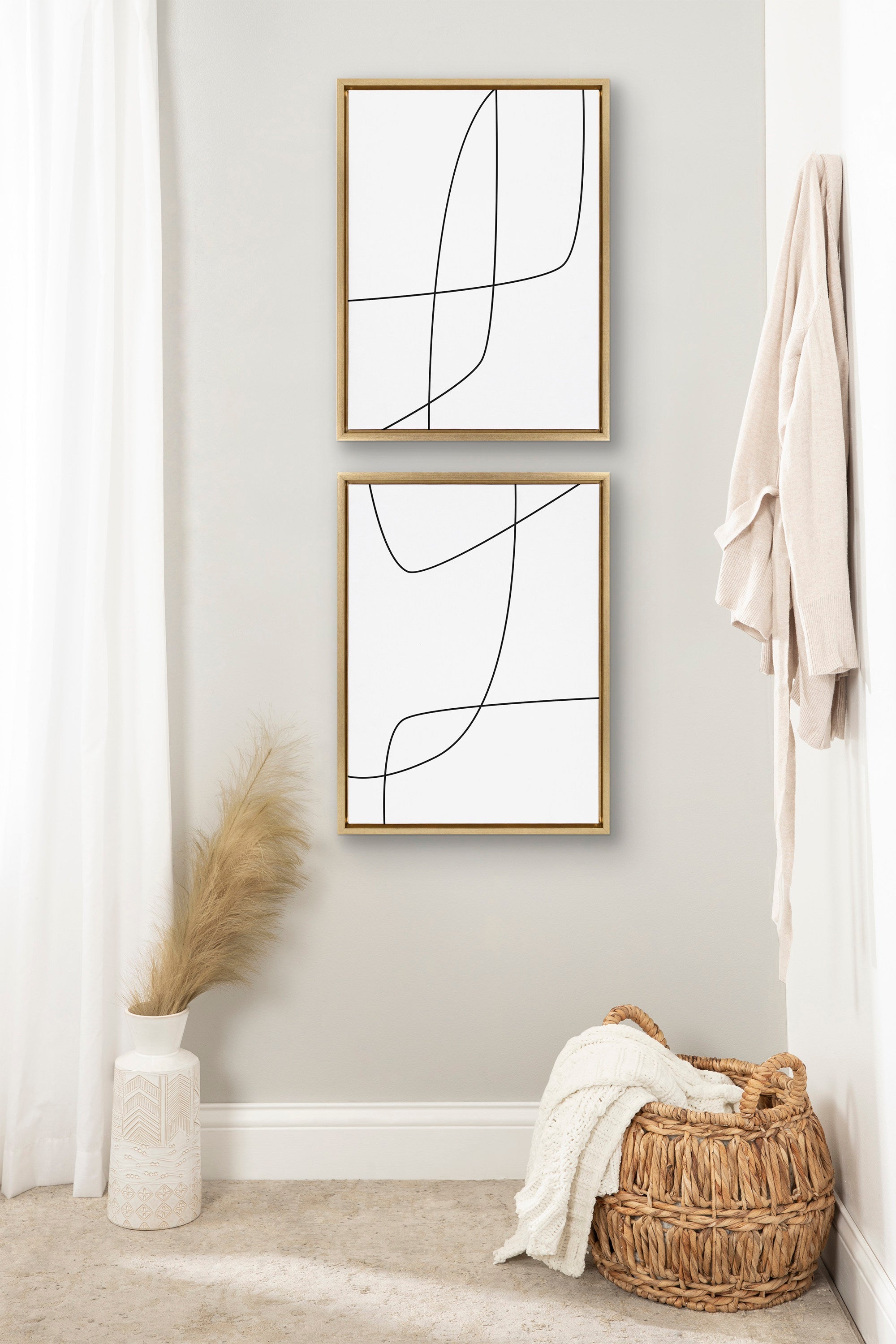 Sylvie Modern Line Abstract 3 and 4 Black and White Framed Canvas by kateandlaurel - product image 8 for Resin Society