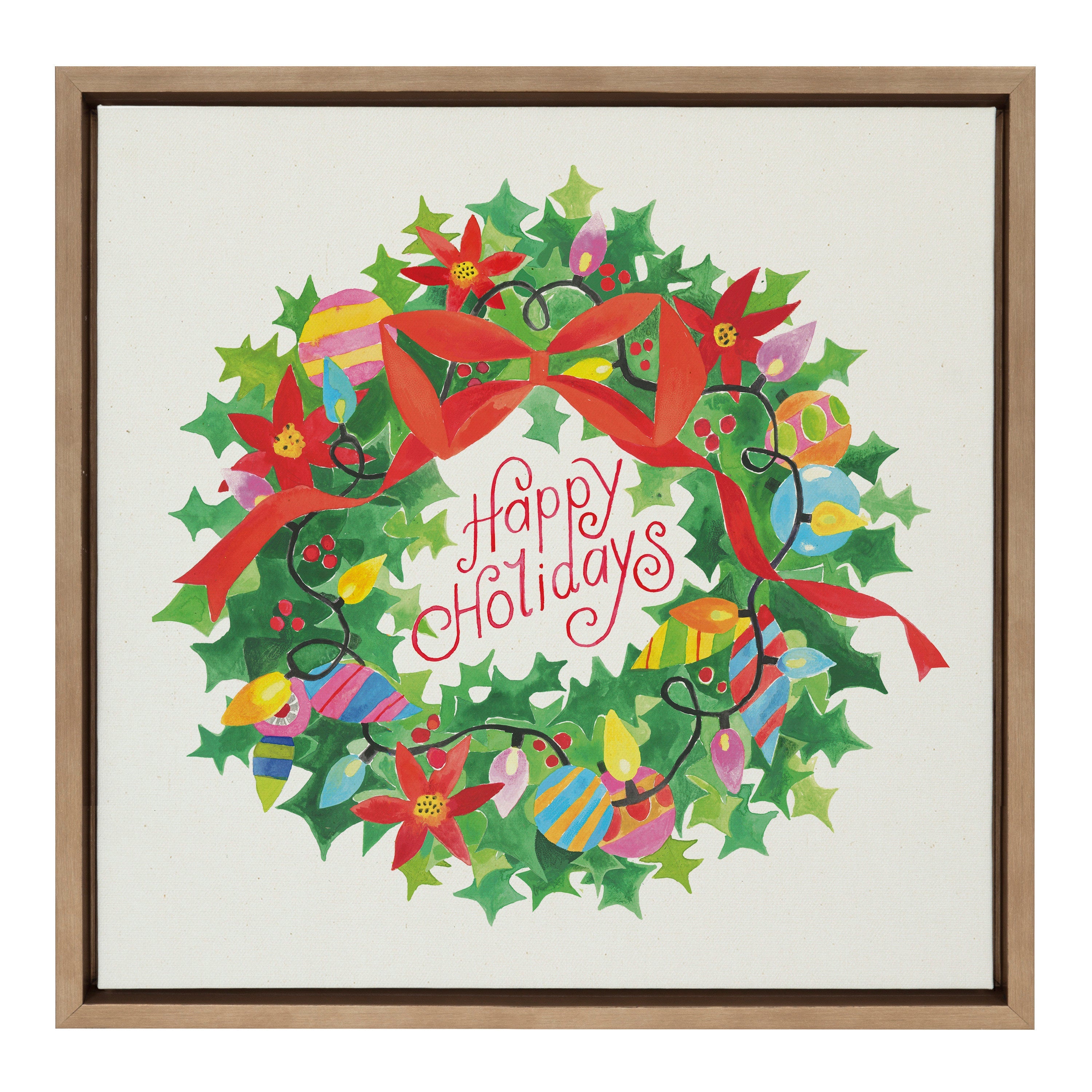 Sylvie Xmas Wreath Happy Holidays Framed Canvas by Shannon Snow