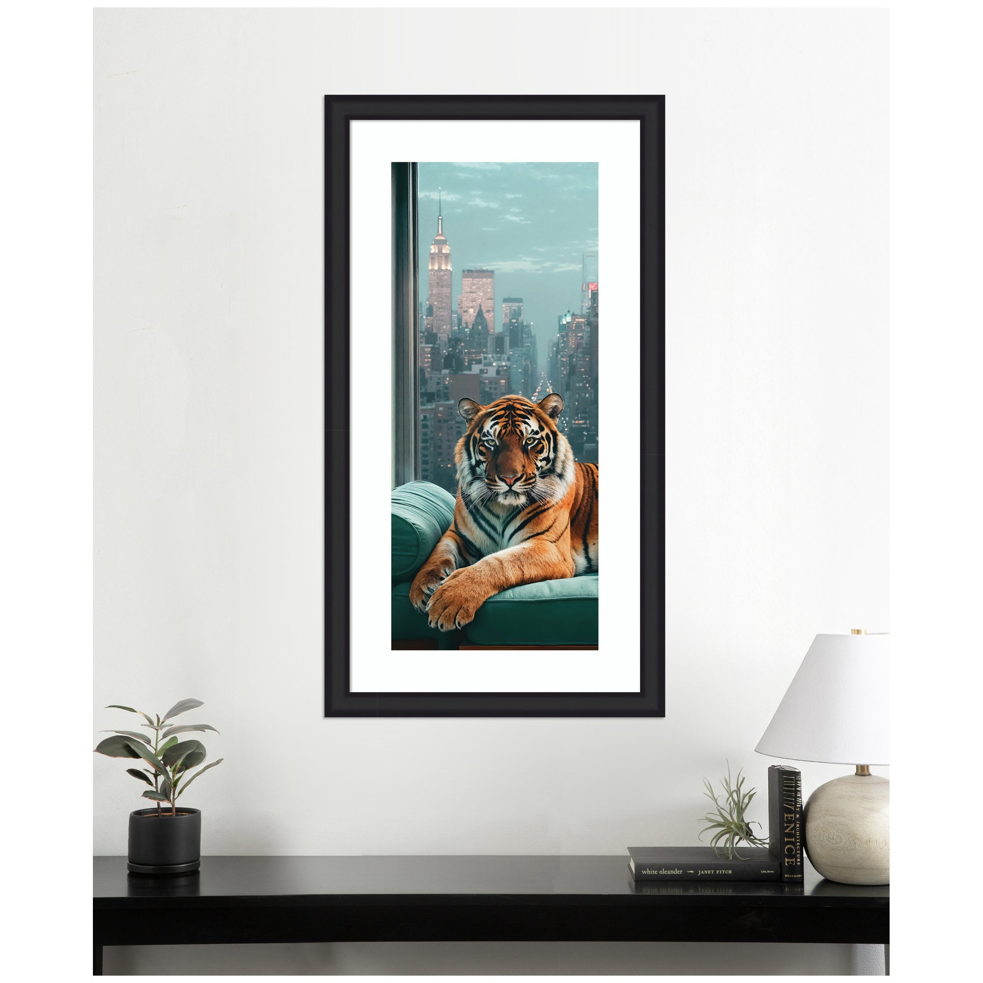 Framed Art Graceful Tiger in New York Panel by Michael Schauer
