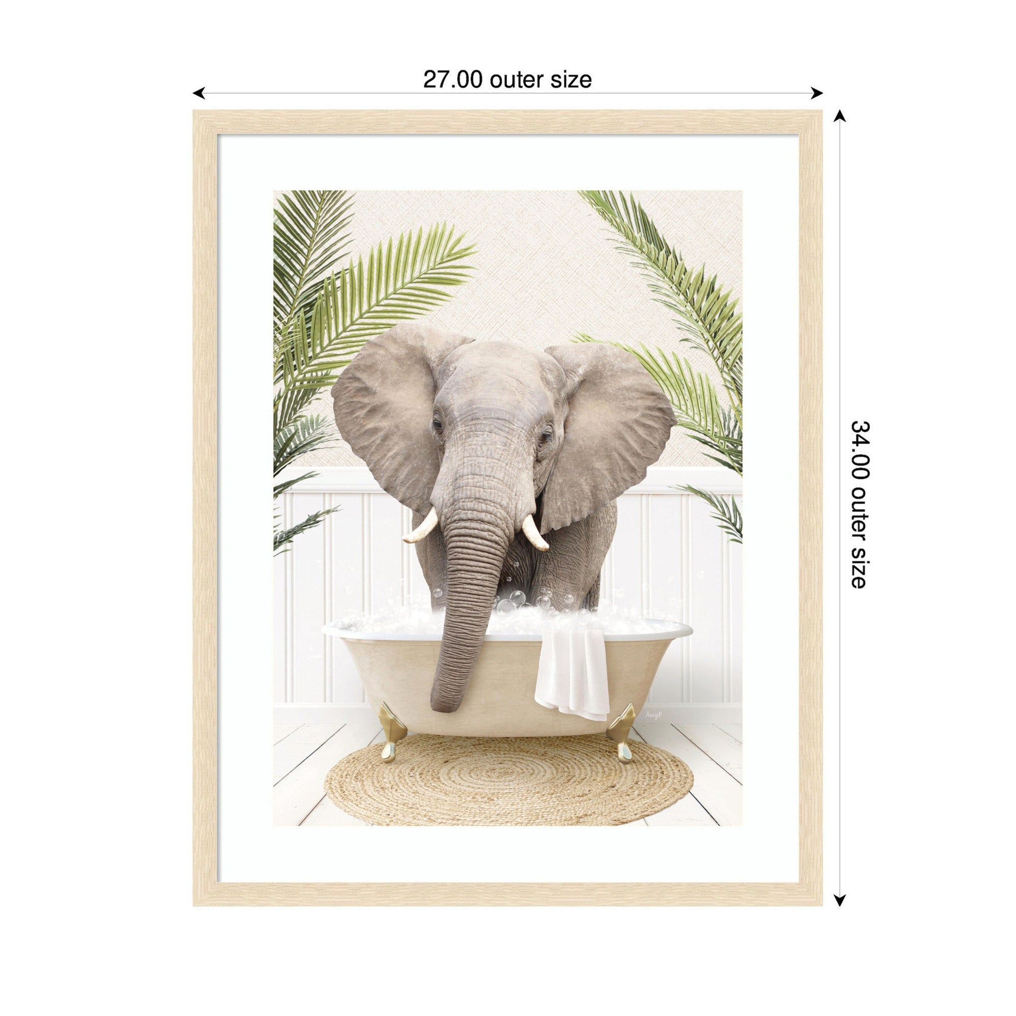 Elephant Front Palm Bathtub by Amy Peterson Framed Wall Art Print