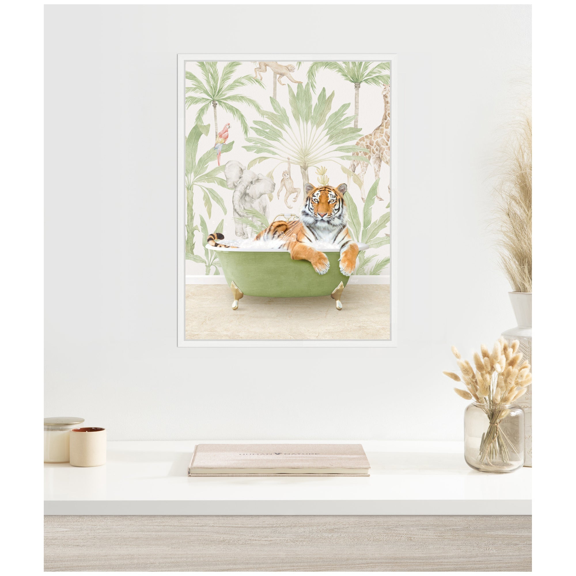 Sylvie Tiger in Wild Safari Bathtub Framed Canvas by Amy Peterson
