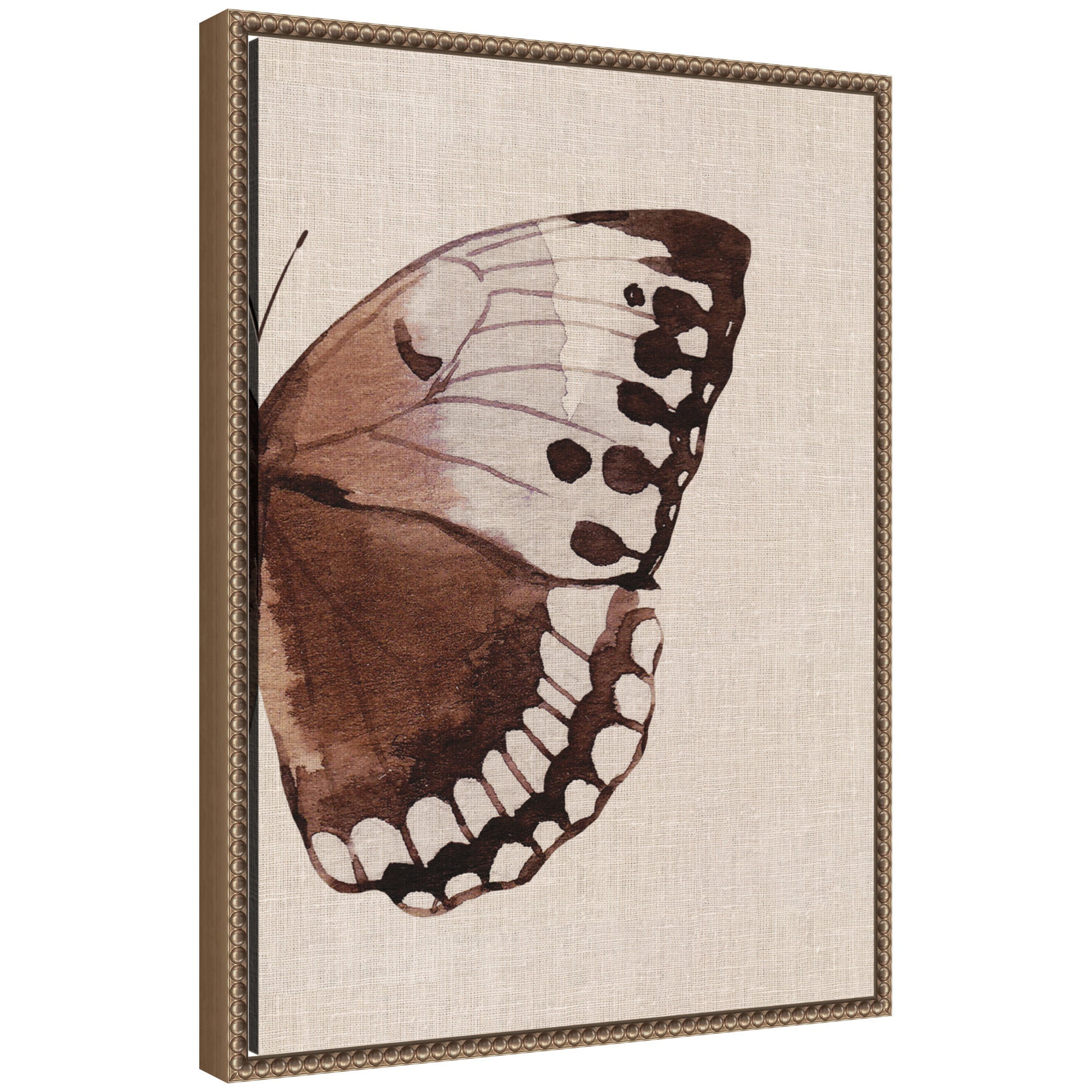 Sylvie Retro Butterfly Watercolor Diptych Neutral Burlap Right Framed