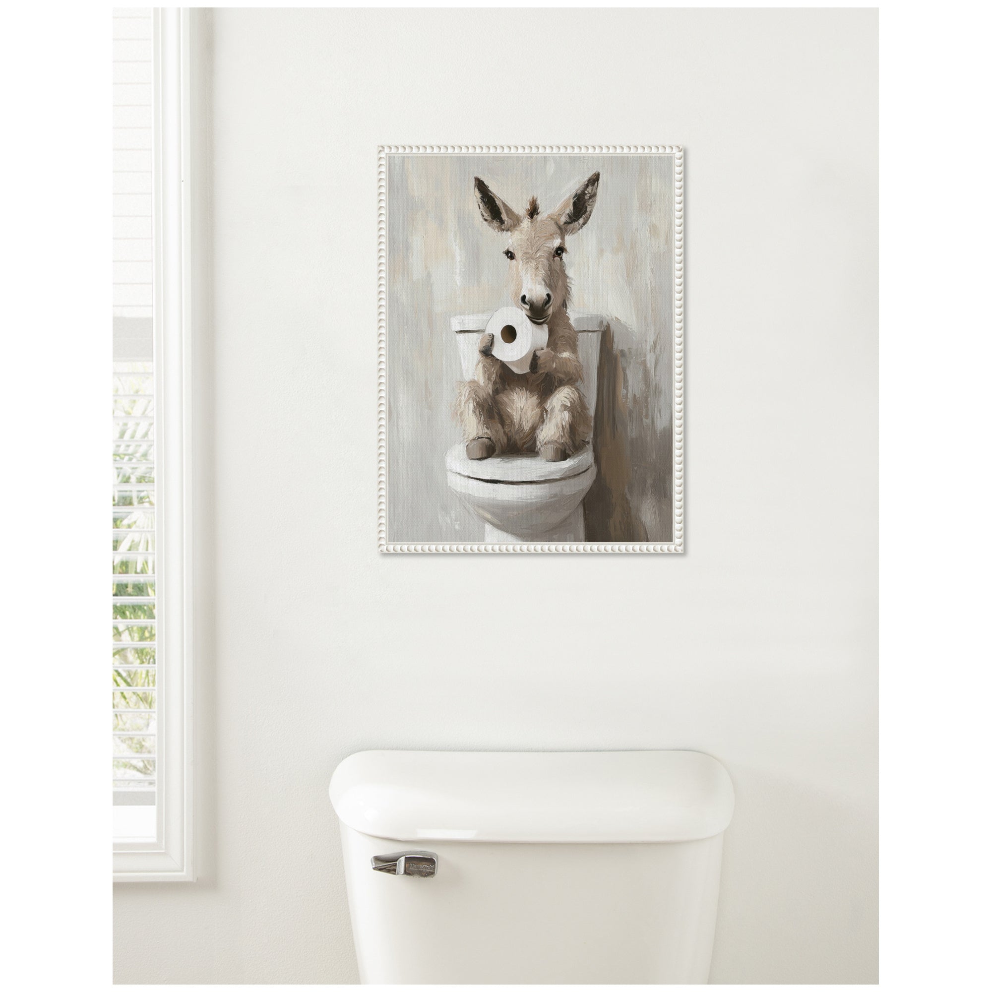 Sylvie Cute Donkey Holding Toilet Paper Roll Toilet Bathroom Art Framed Canvas