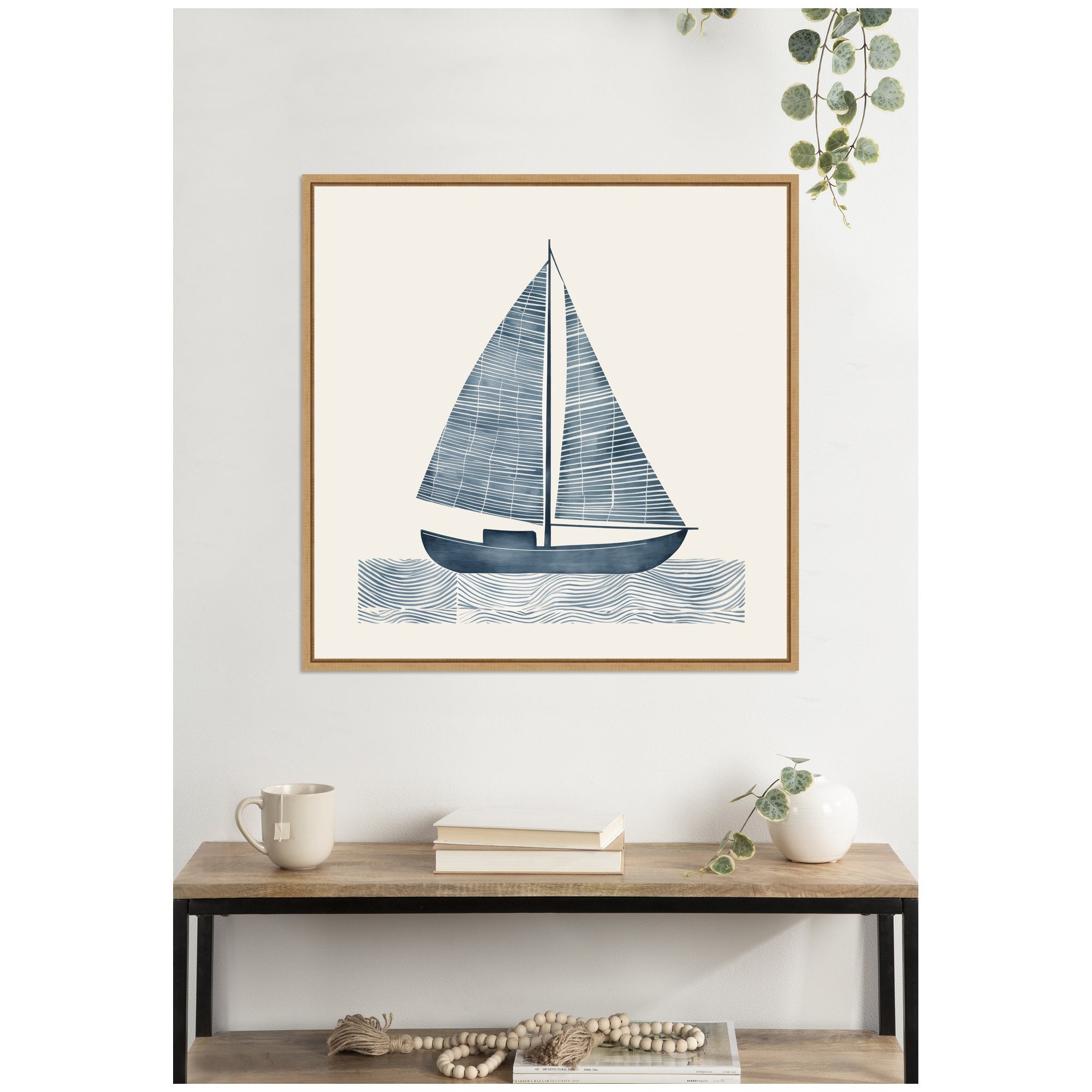 Nautical Blue Sailboat SQ Expansion by The Creative Bunch Studio Framed Canvas Wall Art Print