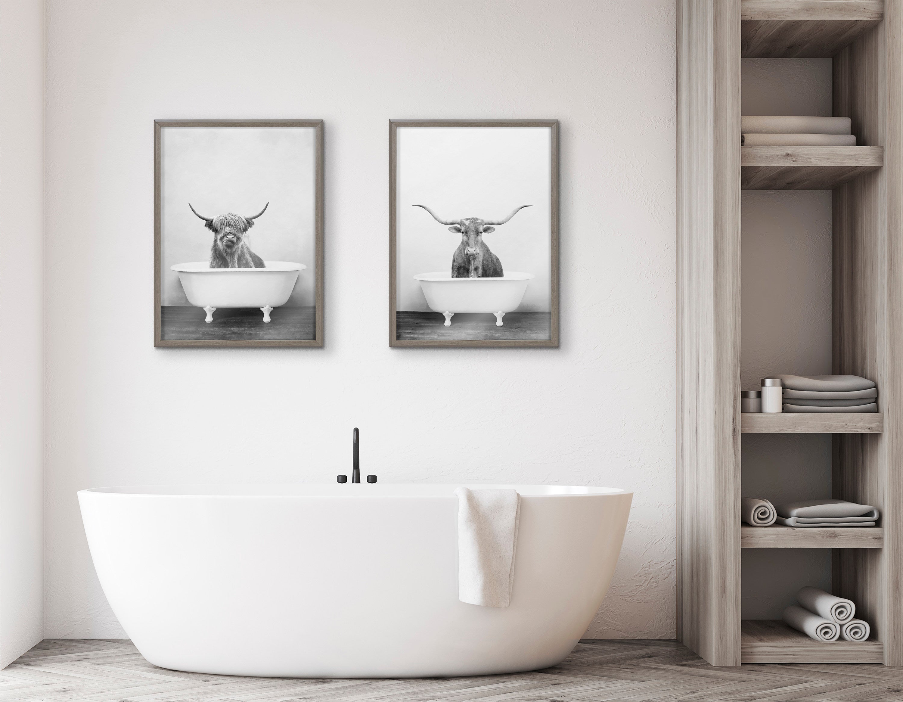 Blake Highland Cow in the Tub BW Framed Printed Glass by kateandlaurel - product image 6 for Resin Society