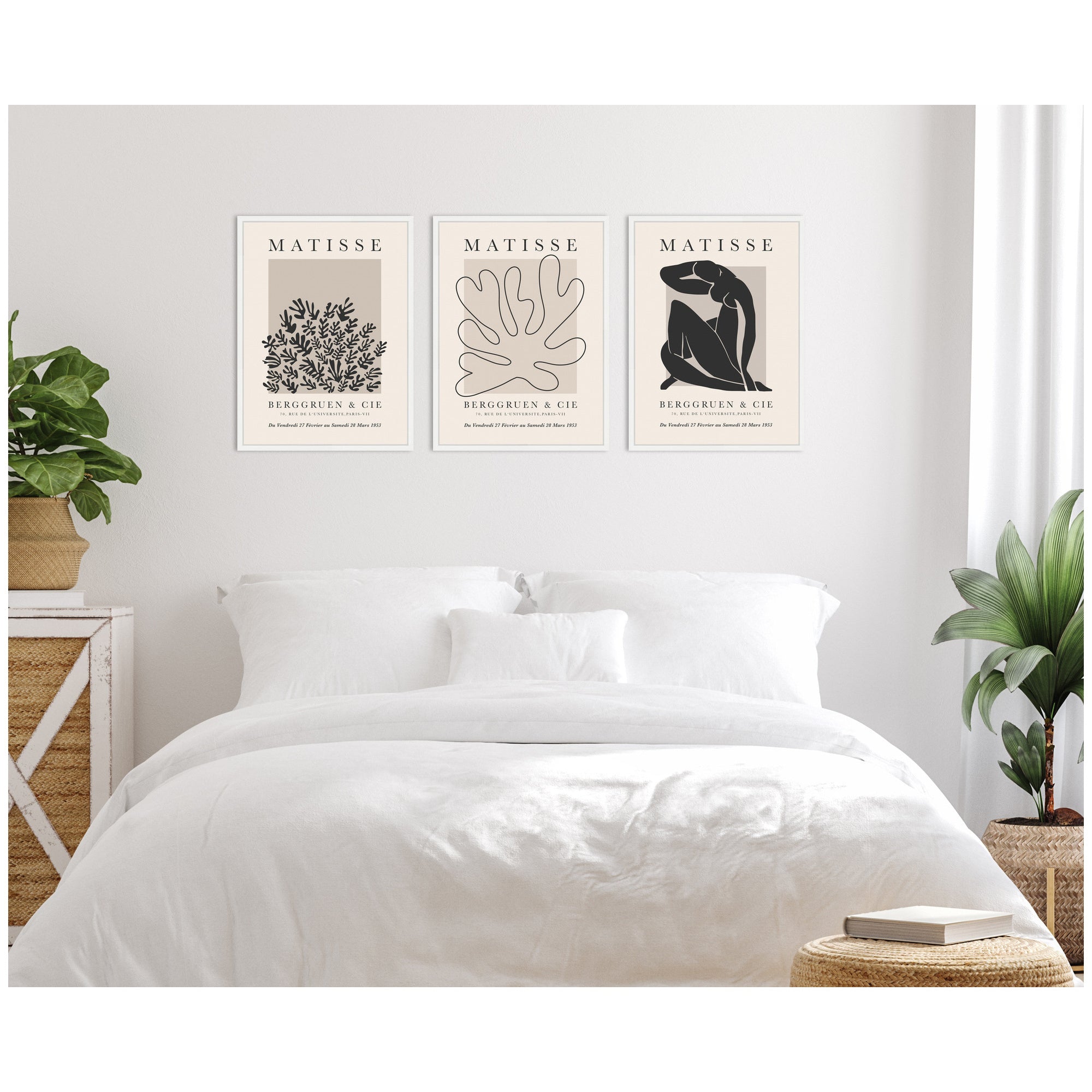 Matisse Inspired Florals & Woman Silhouette 3 Piece Framed Canvas Wall Art Set by Gabrielly Guedes