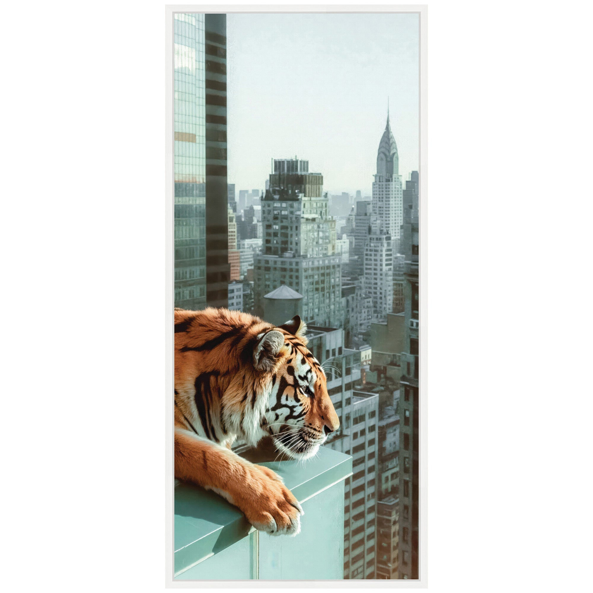 Sylvie Urban Tiger Overlooking Manhattan Framed Canvas by Michael Schauer