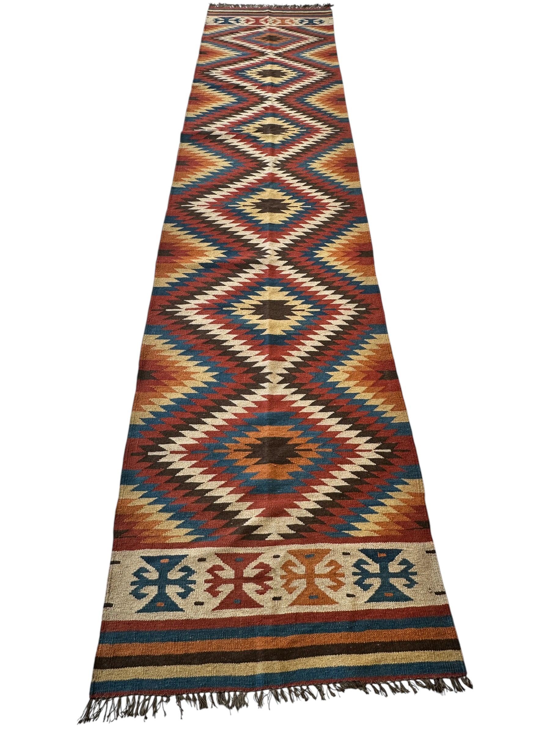 Hand-Knotted Afghan Kilim Wool Runner Rug – 2’8” x 12’4” – Vintage Full by Rugistan - product image 2 for Resin Society