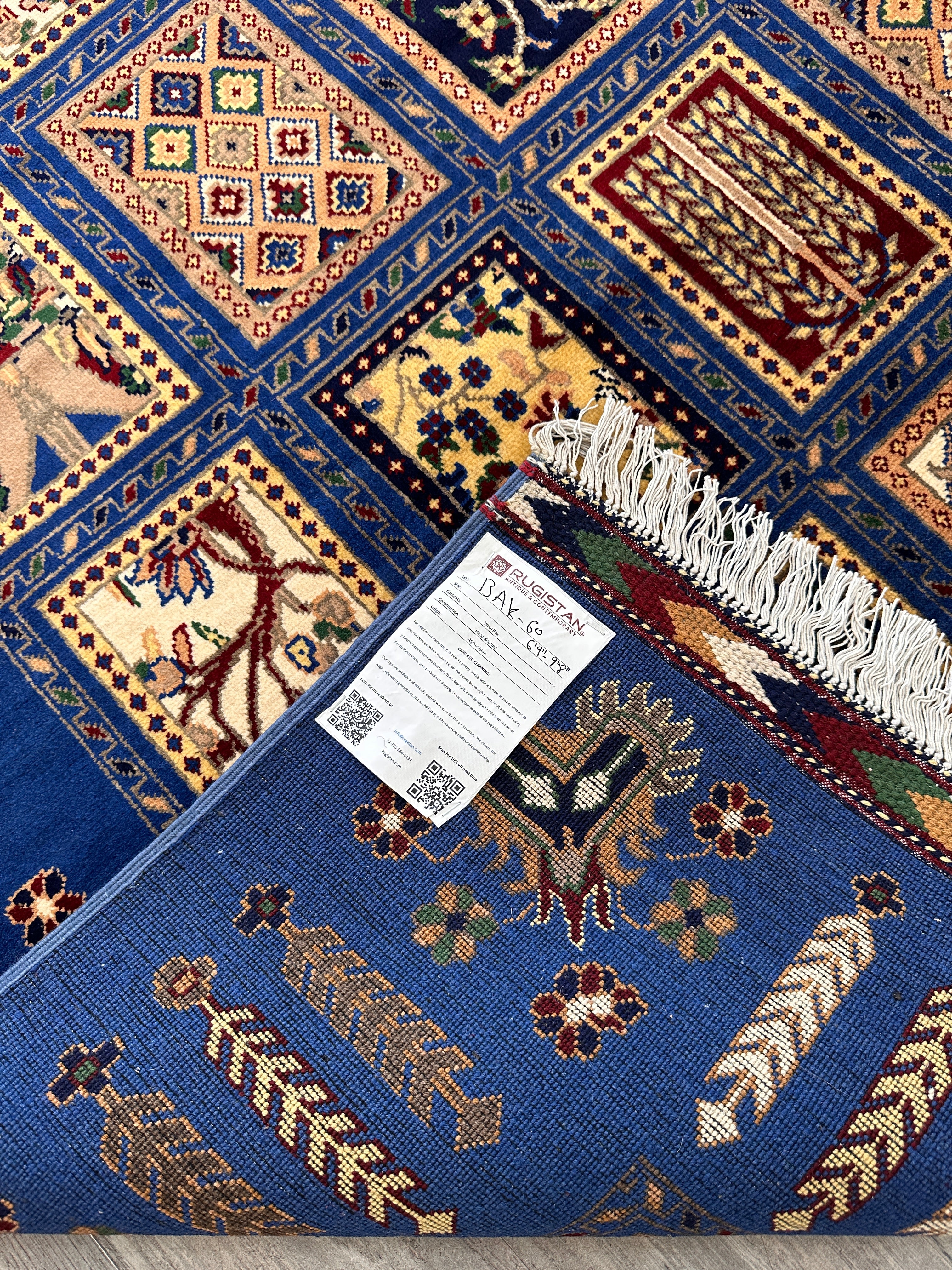 6'9″ x 10' Hand-Knotted Afghani Bakhtiari Wool Rug – Persian Garden by Rugistan - product image 6 for Resin Society
