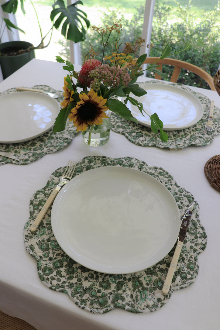 Olive Floral Scalloped Placemats (Set of 4) by Sarah Spiegel - main product image for Resin Society