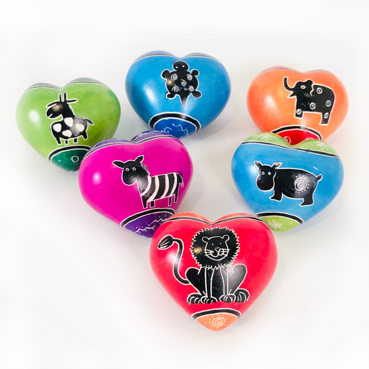 Happy Animals Stone Hearts - set of 5