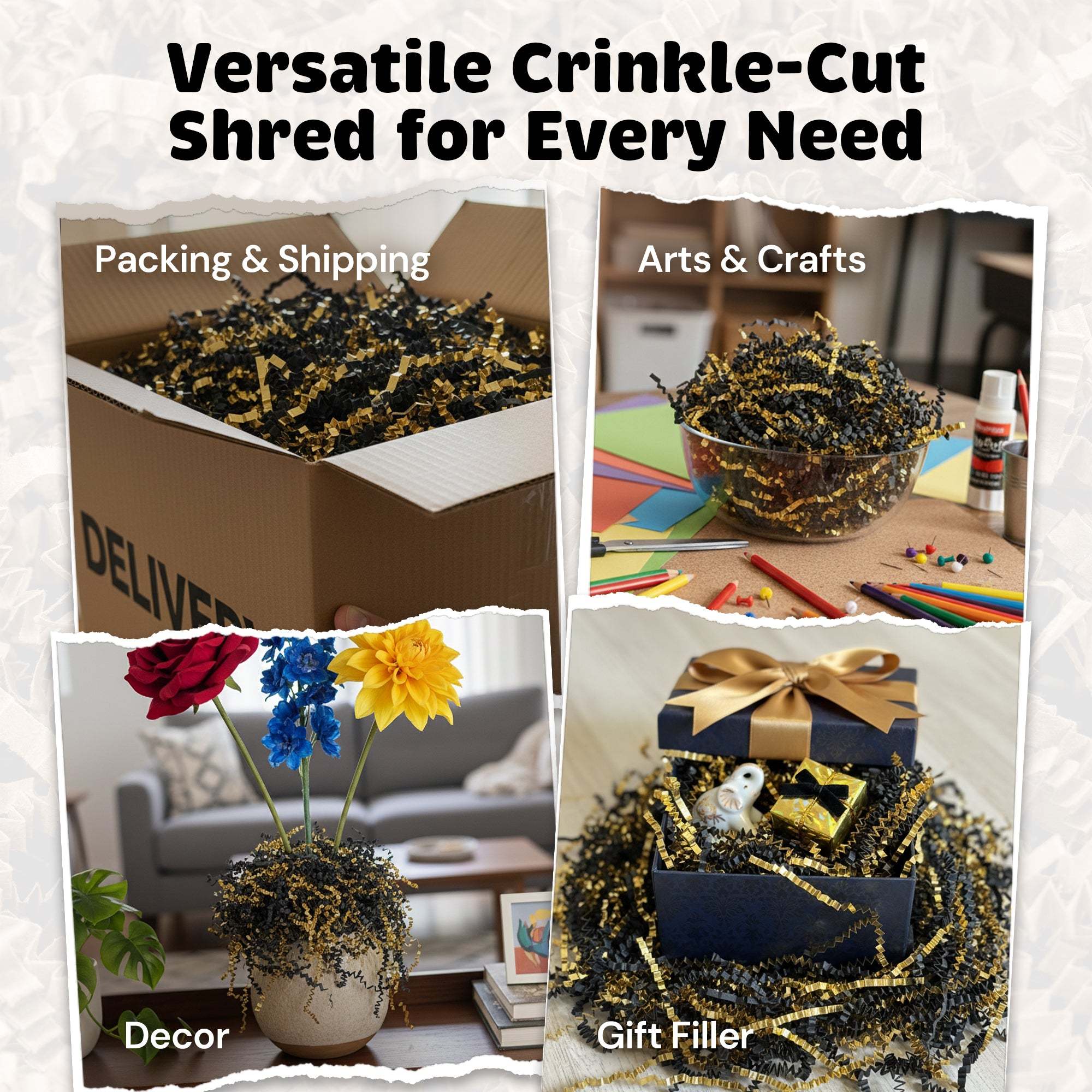 10lb Crinkle Paper Filler 10lb Black and Gold Metallic by CrinklePak - product image 3 for Resin Society