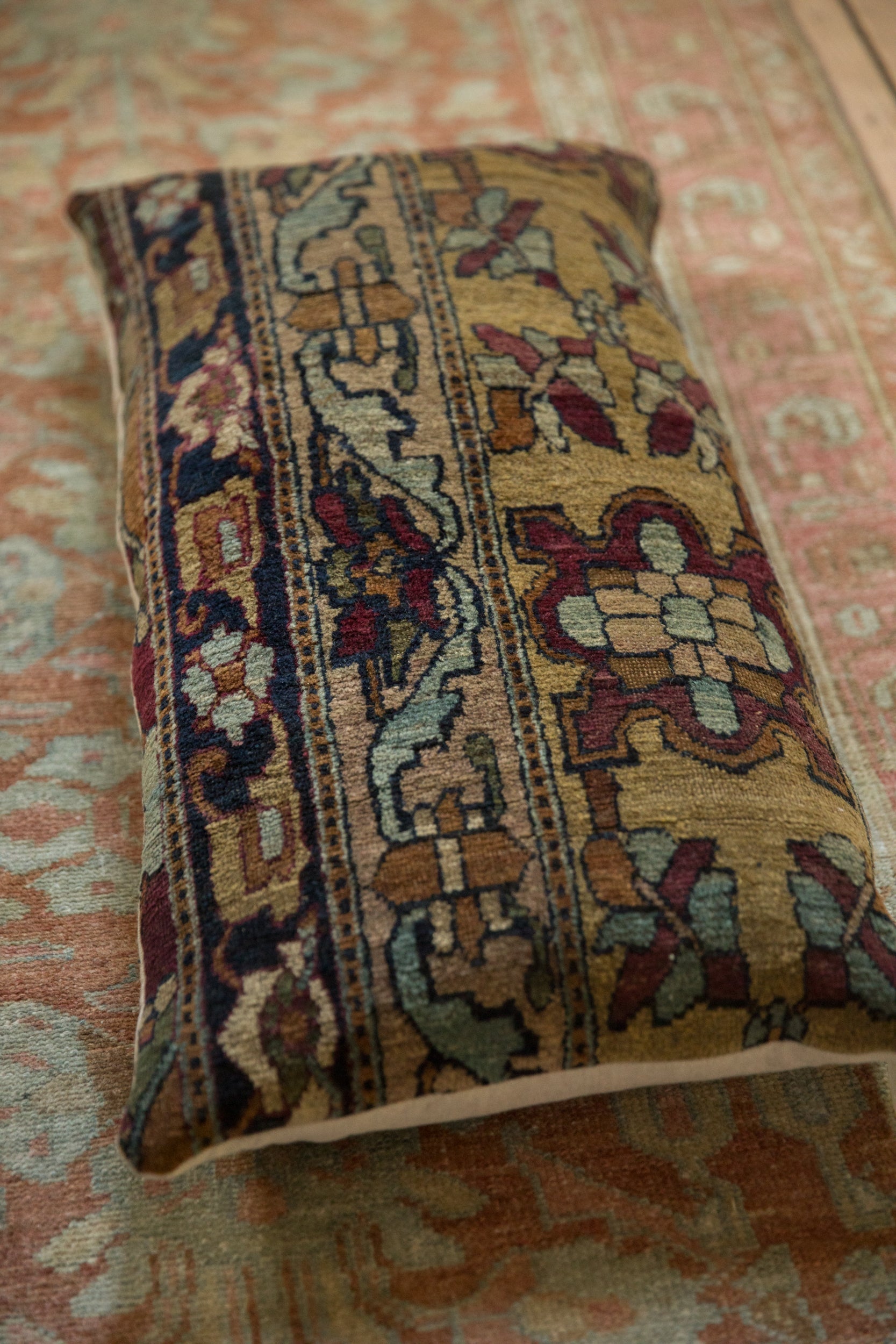 Antique Kerman Rug Fragment Lumbar Pillow