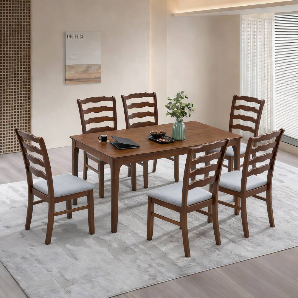 ACTU Farmhouse Dining Table Set with Upholstered Chairs for 4–6 by ACTU FURNITURE - product image 13 for Resin Society