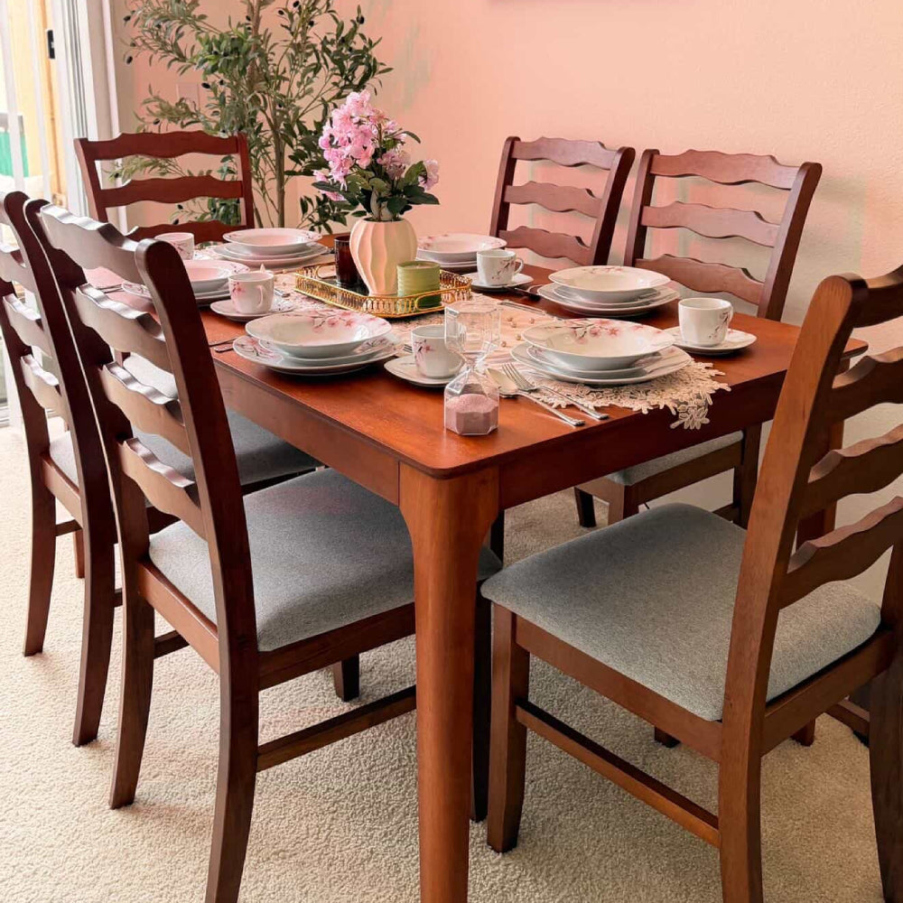 ACTU Farmhouse Dining Table Set with Upholstered Chairs for 4–6 by ACTU FURNITURE - product image 3 for Resin Society