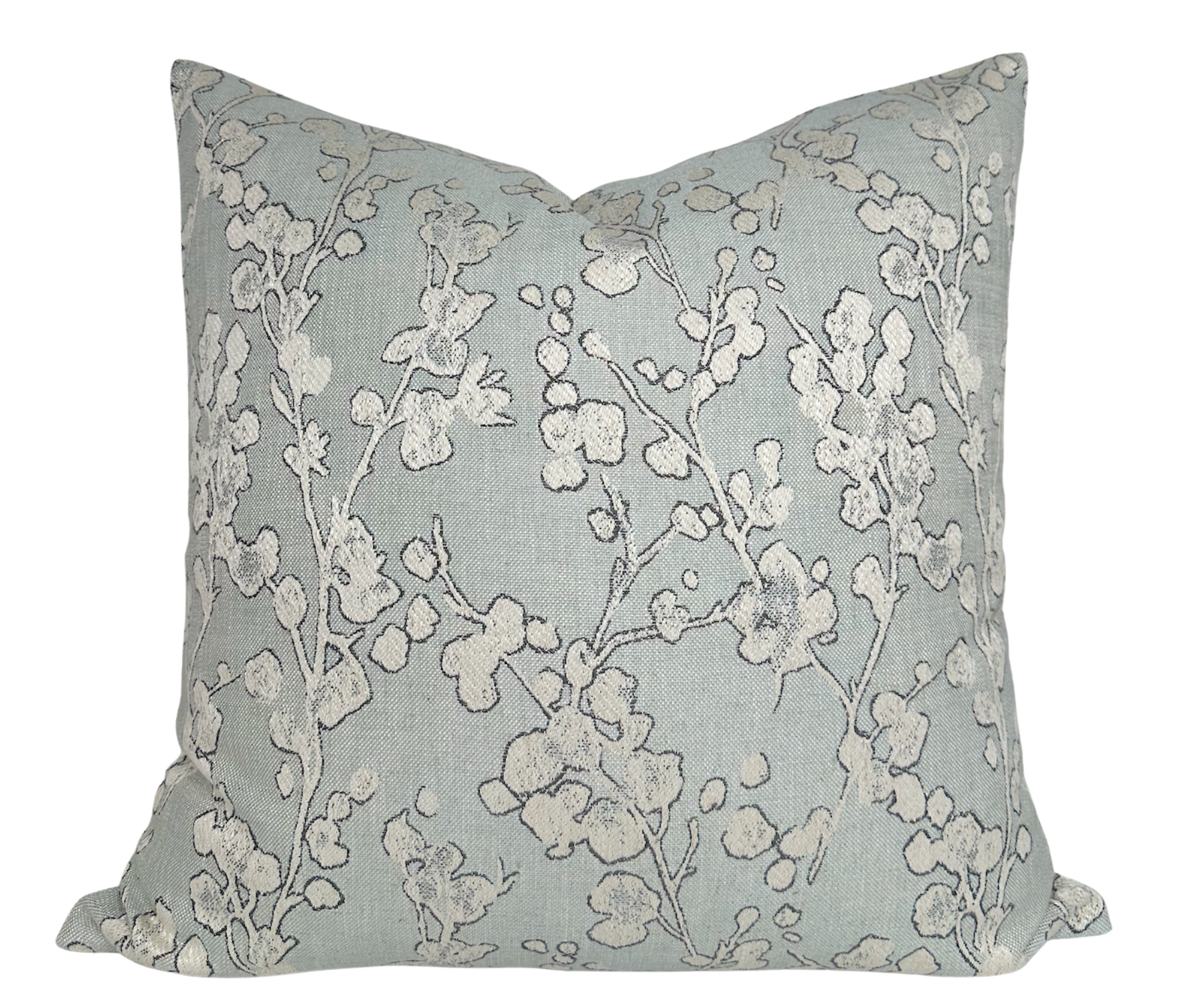 Aylin Floral Pillow Cover with eucalyptus pattern front and ivory linen back