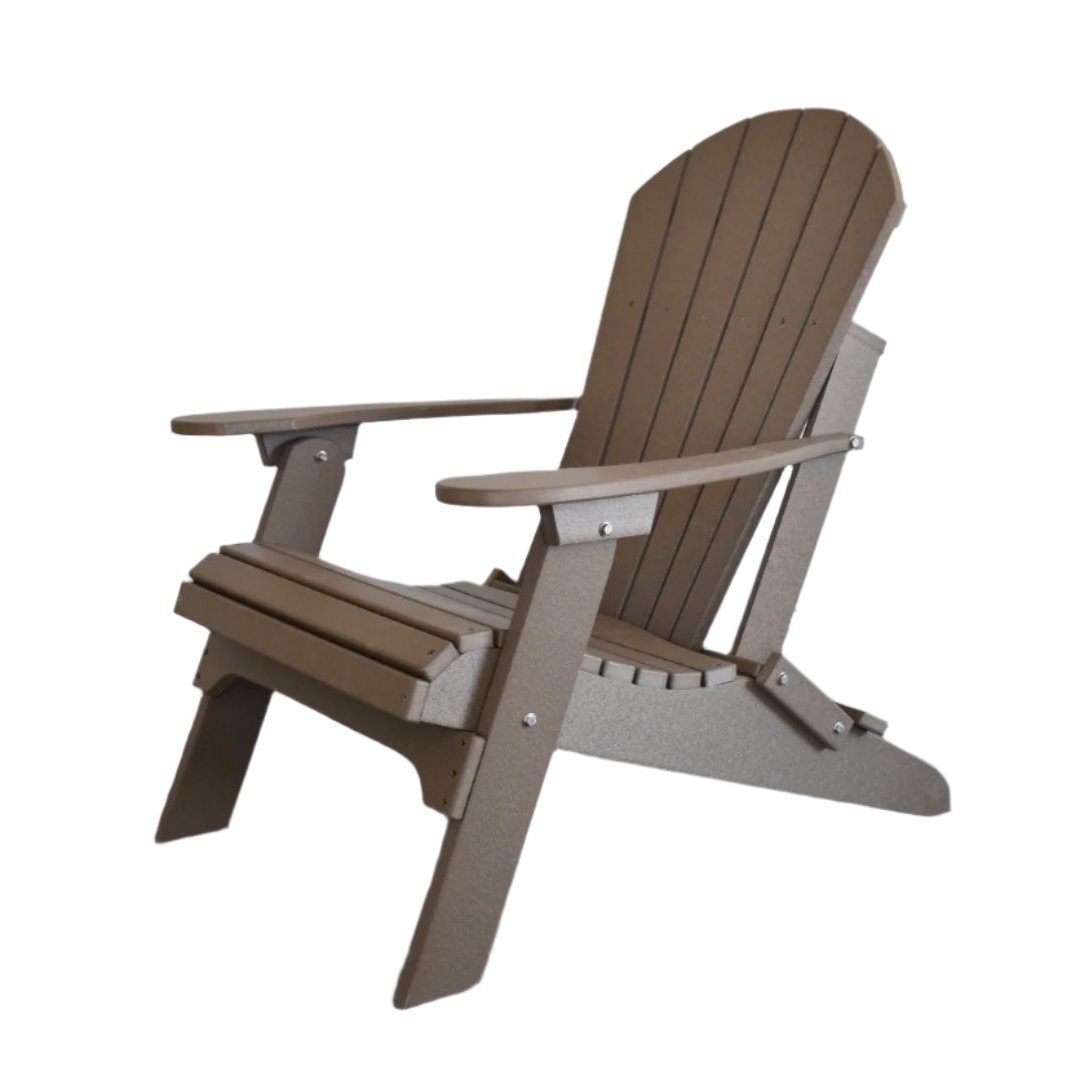 Adirondack Folding Chair by Dutch Country Patio featuring wide fanned back and woodgrain finish