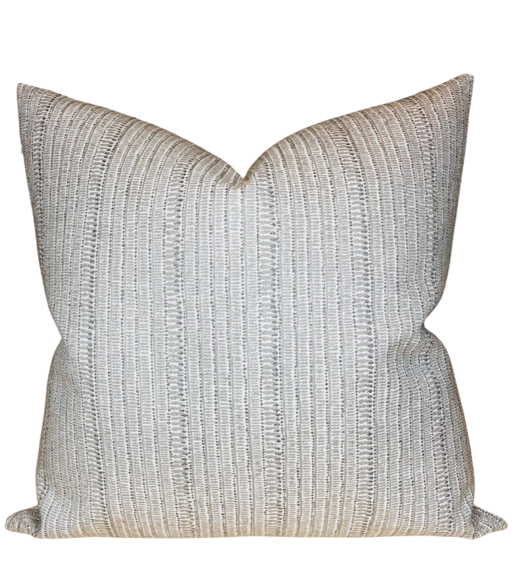 Saqqara Woven Pillow Cover in Albatross grey with ivory back fabric.