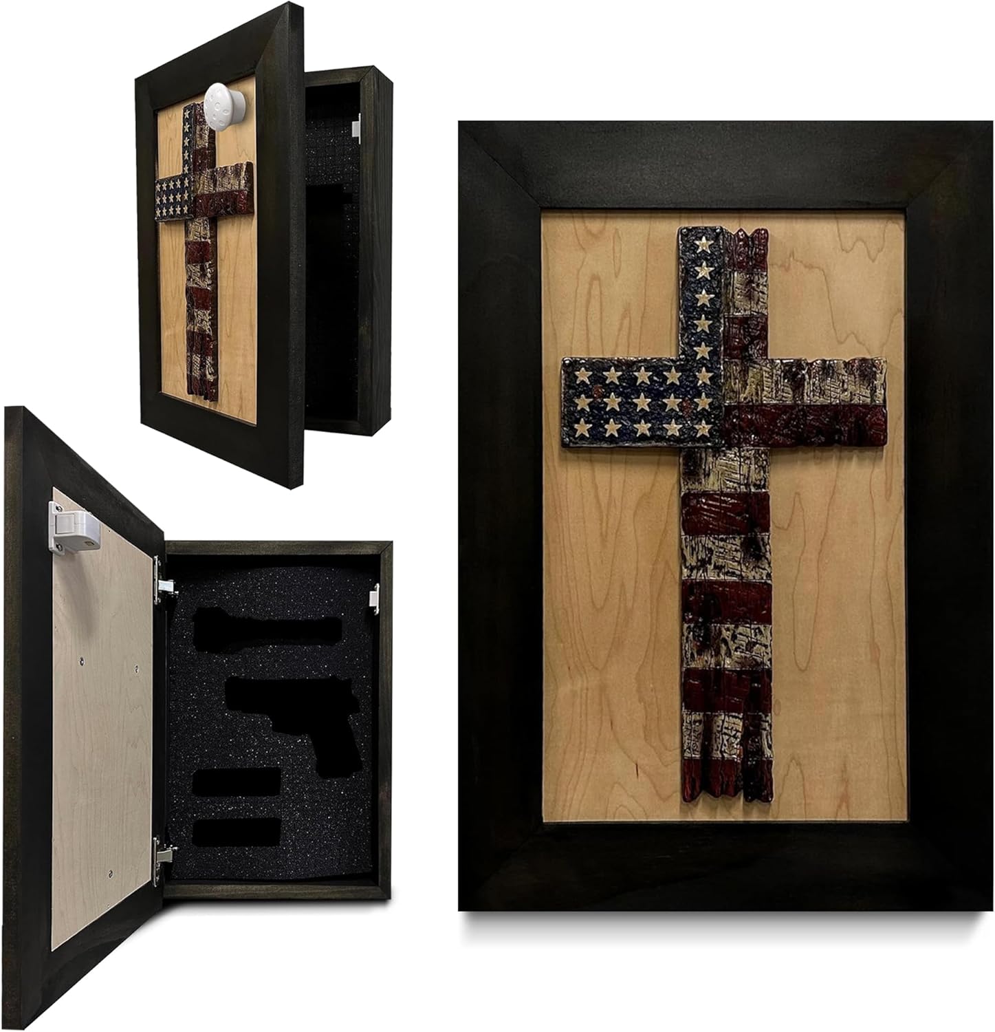 American Flag Cross Decorative Wall-Mounted Secure Gun Cabinet by Bellewood Designs - main product image for Resin Society