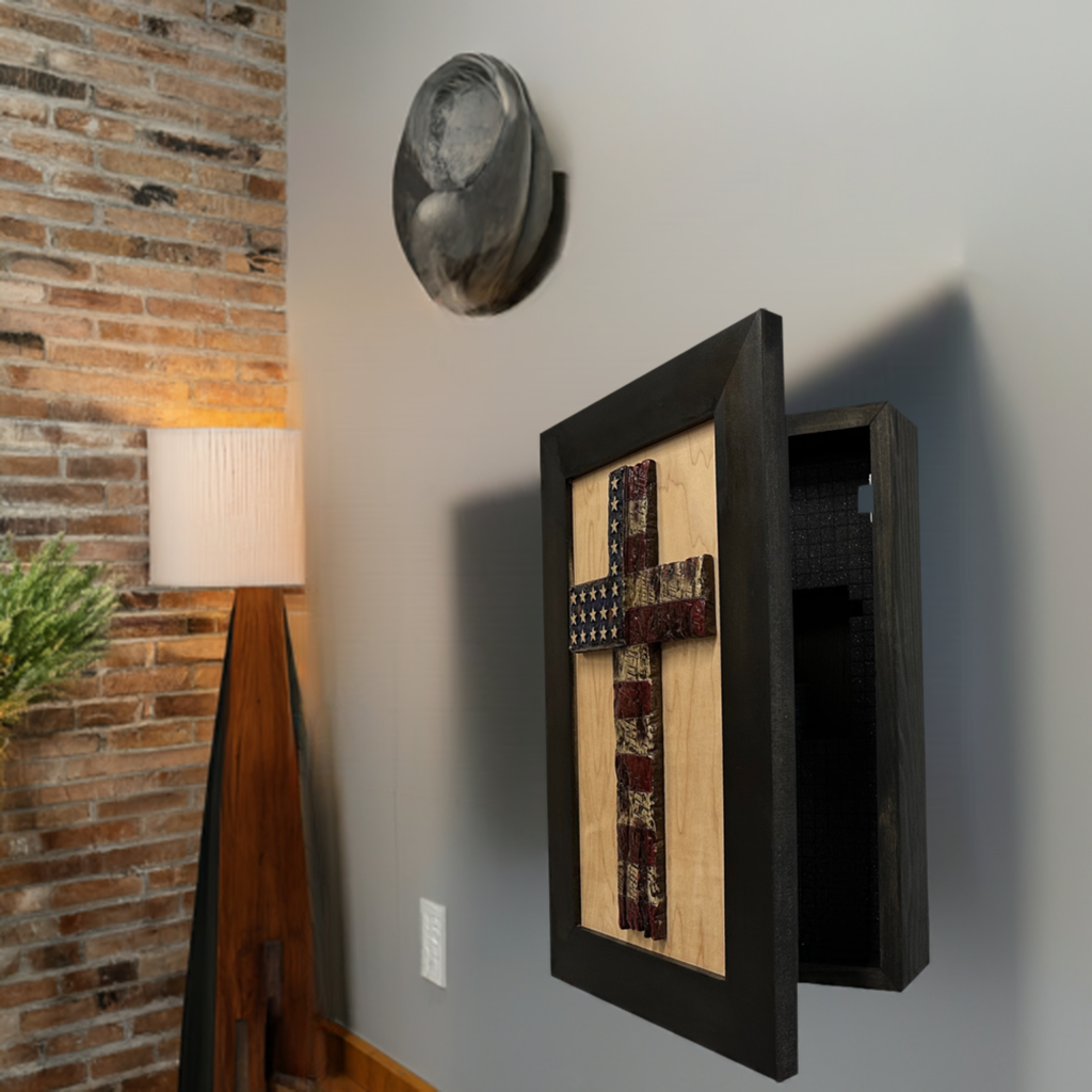 American Flag Cross Decorative Wall-Mounted Secure Gun Cabinet by Bellewood Designs - product image 8 for Resin Society